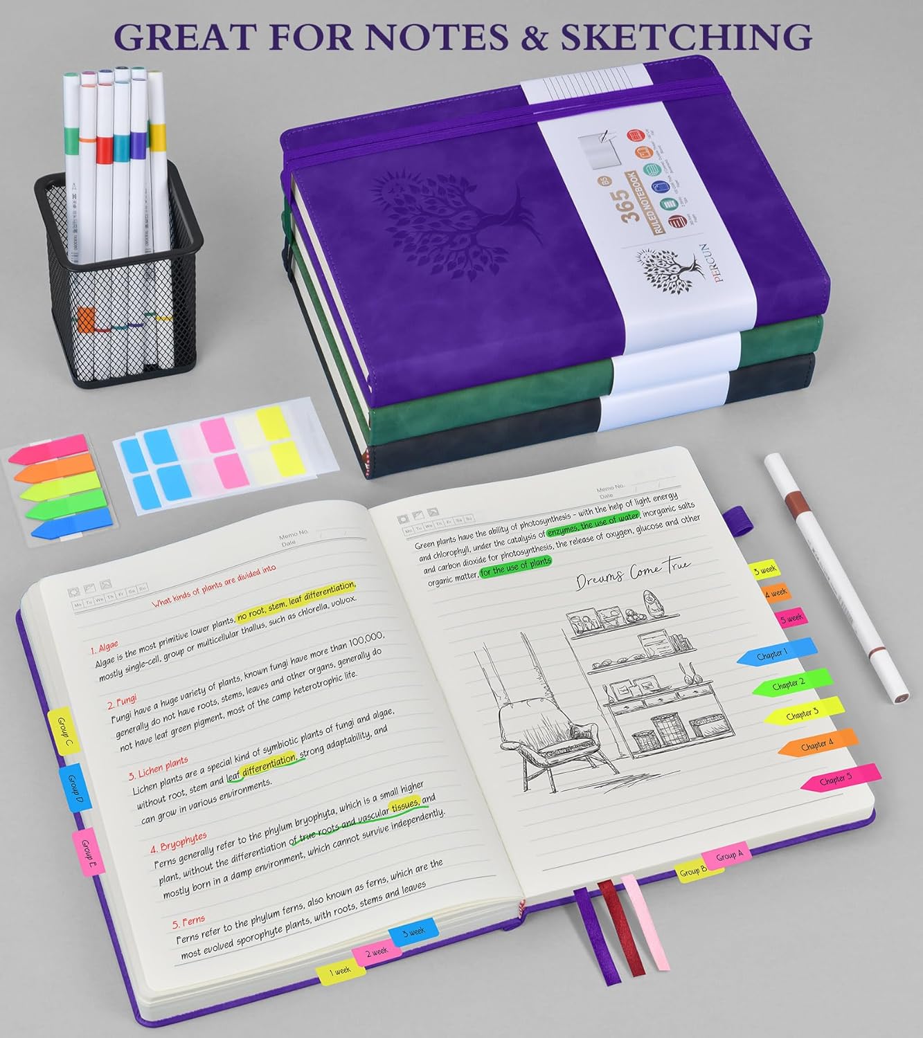 A4 Lined Journal Notebook，365 Page Large Leather Journals for Writing Women Men，Hardcover Notebook with 100Gsm Thick Pages for Travel，Work，School，College Ruled, Daily Diary (8.5" x 11.4")