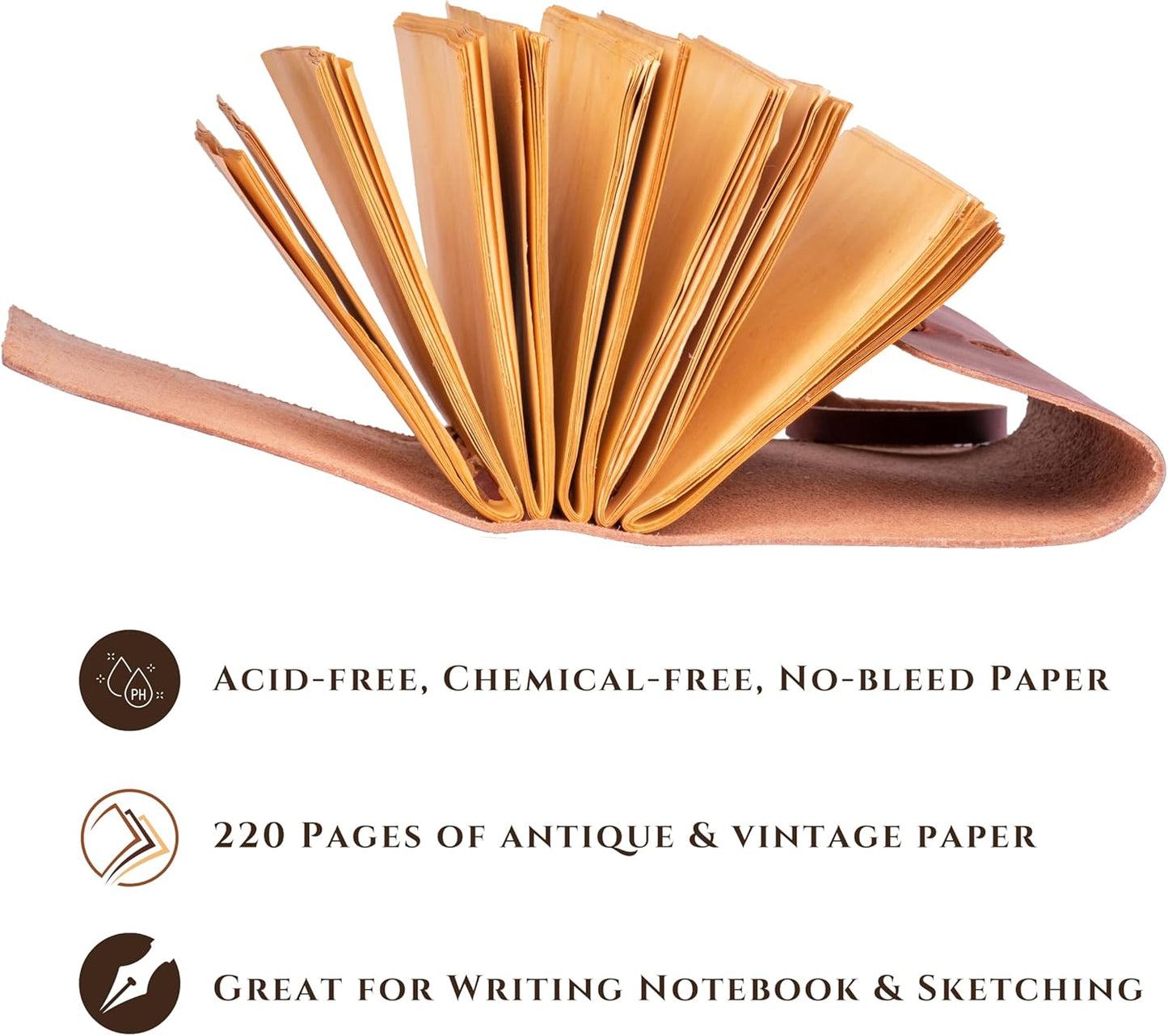 LEATHER VILLAGE Leather Bound Journal - Dark Brown, 7"X5", 220 Pages - Vintage Blank Paper Diary for Writing, Drawing, Sketchbook, and Travel Notebook - Ideal for Women and Men