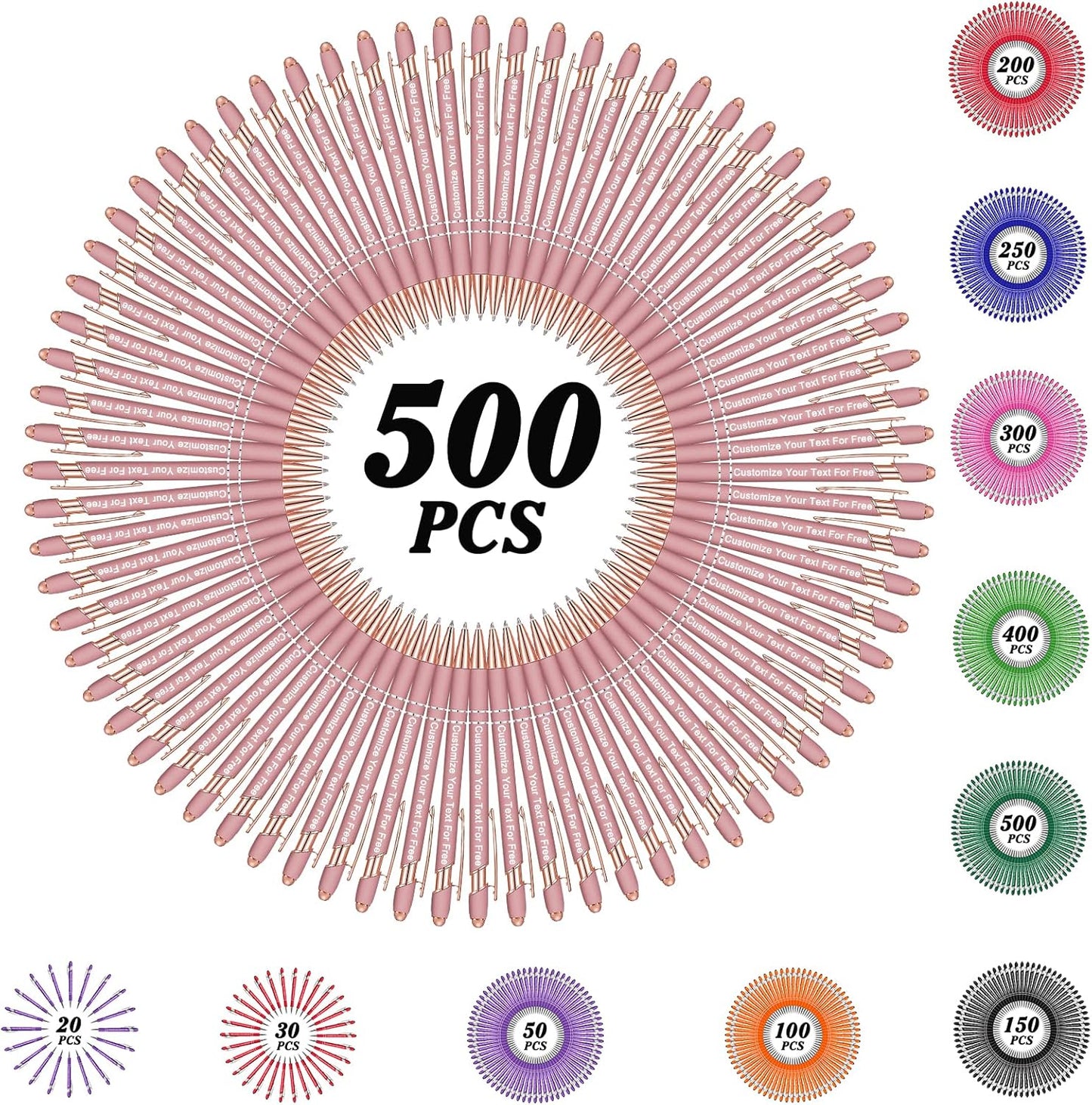 Max 500 Pcs Personalized Pens Bulk, Custom Pens with Free Engraving, Customized Stylus Tip Ballpoint Pen with Your Name Massage Text for School Office Business Graduation Anniversaries-500 Packs