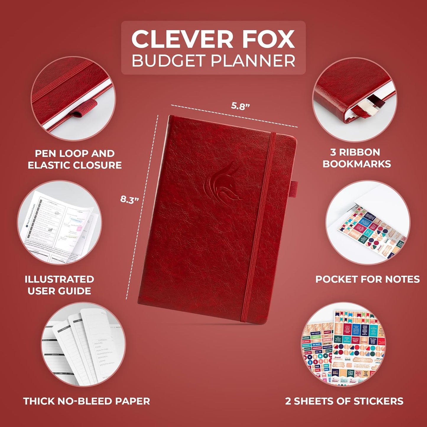 Clever Fox Budget Planner - Expense Tracker Notebook. Monthly Budgeting Organizer, Finance Logbook & Accounts Book, Bill Tracker, A5 (Wine Red)