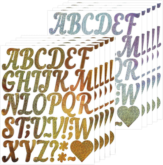 Glitter Letter Stickers,10 Sheets 2 Inches Self-Adhesive Vinyl Letters Alphabet Sticker Decals for Scrapbook,Door,Mailbox,Bulletins Boards - Gold,Silver