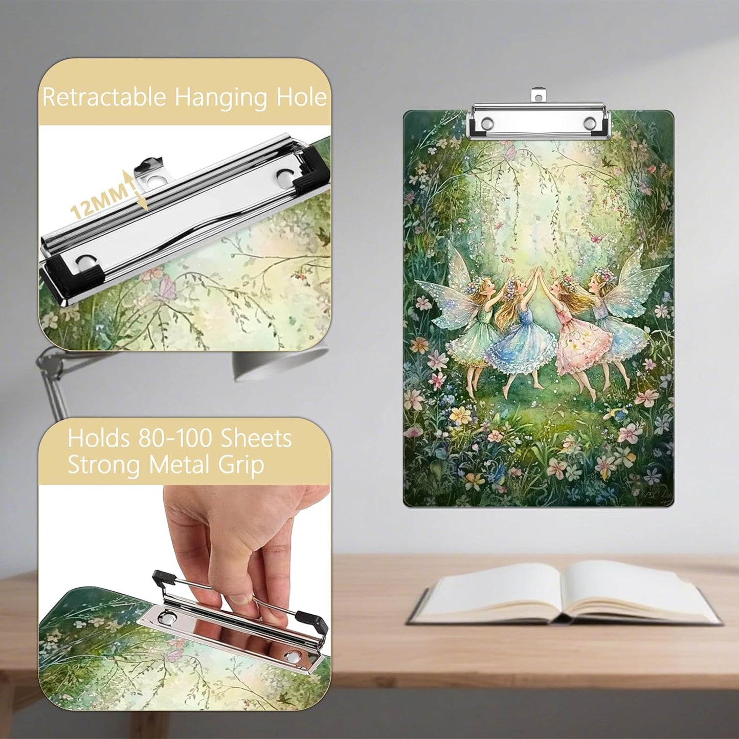 Garden Fairy Plastic Clipboards,Decorative Plastic Acrylic Clipboard for Teacher Social Worker Students Office Supplies 8 * 12