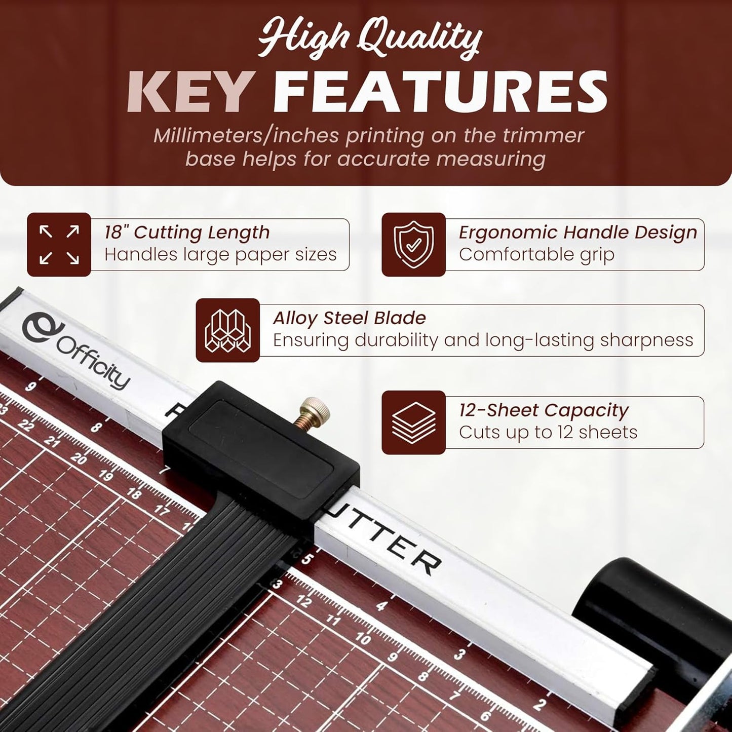 Guillotine Paper Cutter Heavy Duty, 18" Cut Length Paper Trimmer Cuts 12 Sheets, Accurate & Safe Paper Slicer Cutter for Cardstock, Photos, Crafts, Office, Home & Classroom