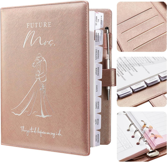 AW BRIDAL Best Engagement Gifts for Fiance Her Wedding Gifts For Bride To Be∣ Future Mrs Leather Wedding Planning Book And Organizer Engagement Journal Notebook Budget Binder, 140 Pages, Rose Gold