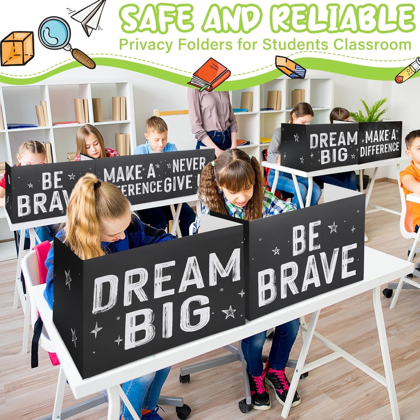 Honoson 24 Pcs Bulk Inspirational Privacy Folders for Students Cardboard Test Privacy Boards Motivational Words Desk Dividers Shield for Classroom School Study Supplies, 6 Styles (Industrial)