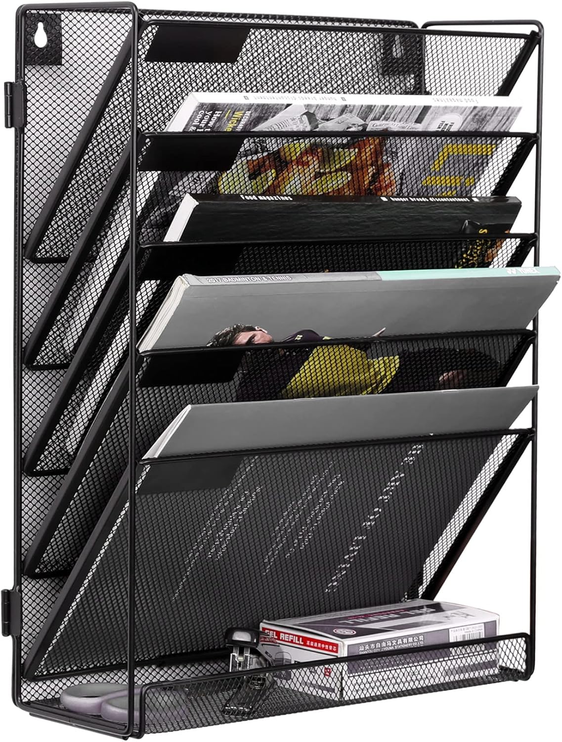 EasyPAG 5-Tier Wall File Holder, Mesh Hanging Folder Organizer with Classify Label, Versatile Desk File Organizer for Office Home, Vertical Wall Mounted Mail Sorter, Easy Assembly, 2 Pack Black