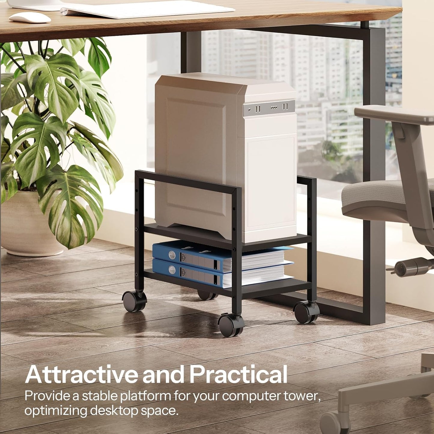 HOOBRO PC Stand, 2-Tier PC Tower Stand Fits Most Computer Towers, CPU Holder for Floor, Height Adjustable, CPU Stand with Wheels Under Desk, for Home Office, Black BB11CJ01