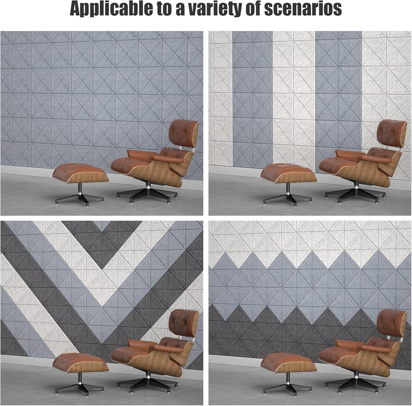 Sonicism 12 Pack X-Lined Acoustic Panels with Self-Adhesive, 12"X 12"X 0.4" Sound Proof Foam Panels, Decorative Soundproof Wall Panels, Sound Absorbing Tile for Home & Offices, Gray