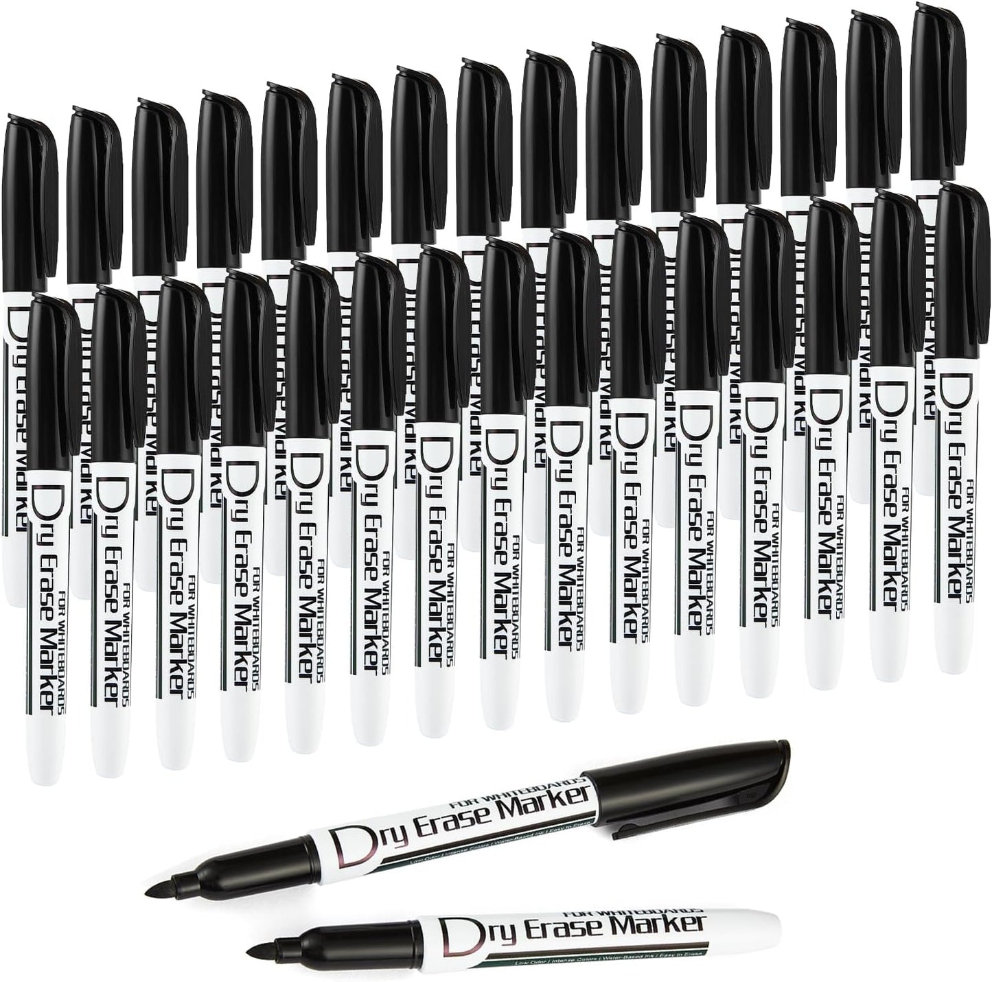 Volcanics Black Dry Erase Markers Low Odor Fine Whiteboard Markers Thin Box of 30