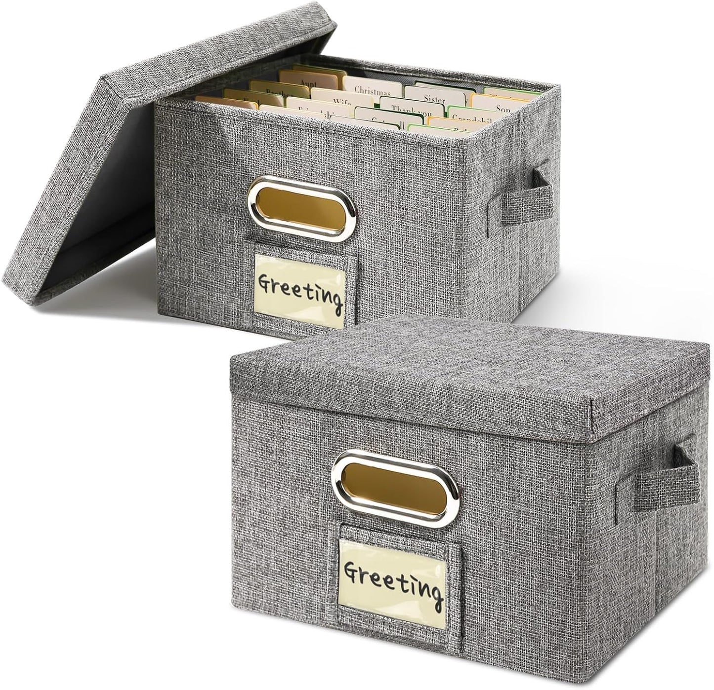 Vienrose Greeting Card Organizer 2 Pack, Storage Box with 20 Adjustable Dividers, Foldable Organizer Box Holds over 150 Cards, Storage Stickers Recipes Photos Envelopes Bills Vinyl Records, Grey