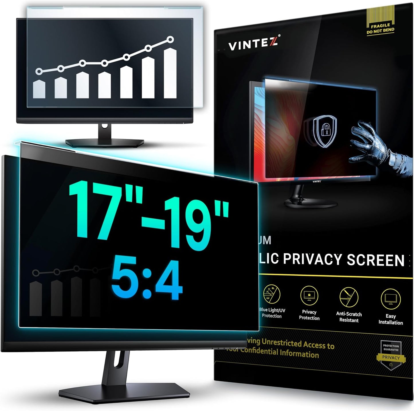 Universal Acrylic 17, 17.1, 18.1, 19 Inch Computer Privacy Screen Filter for Square Computer Monitors - 5:4 Aspect Ratio - 15.3" x 12.6" (390 x 320mm) - Monitor Frame Hanging Type