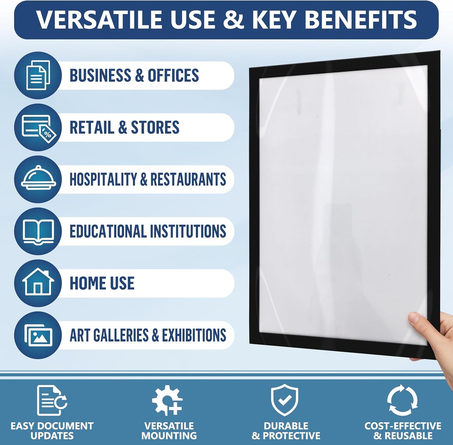 12 Pack Magnetic Sign Holder 11 x 17 with Adhesive Back - Magnetics Poster Frame & Magnetic Paper Holder - Reusable Adhesive Frames 11x17 - Magnet Frame for Wall Windows - Magnet Document Holders