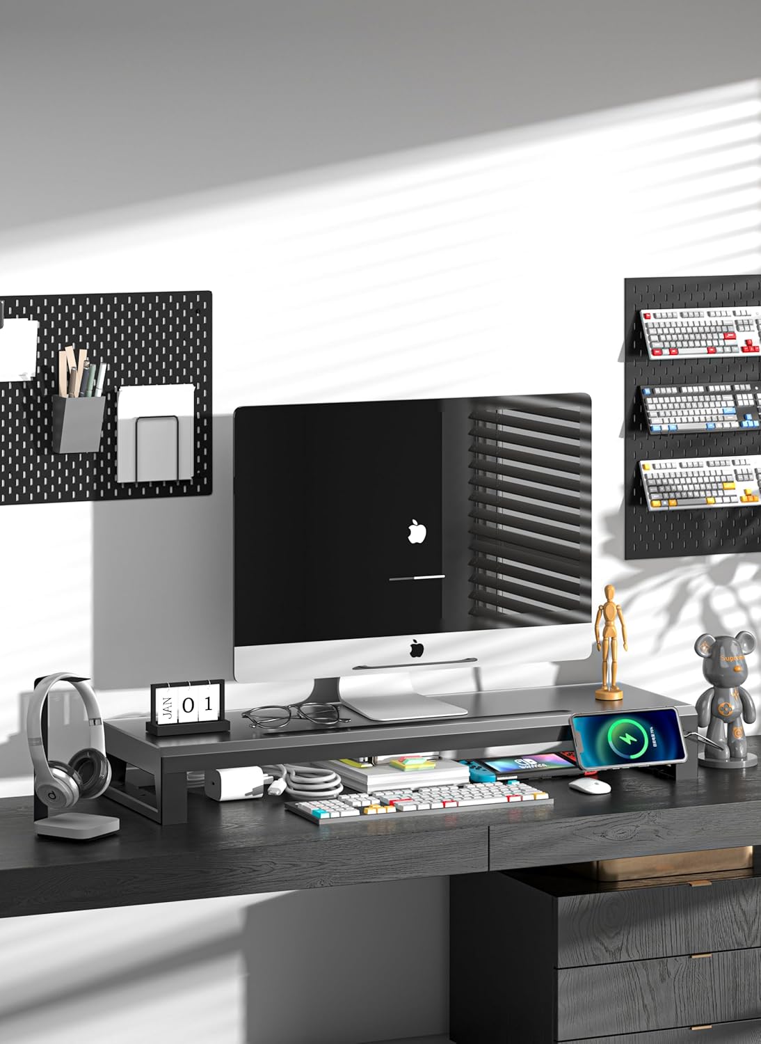 Computer monitor stand Laptop Desk Shelf & Monitor Riser ，27.55 inches long desk riser Monitors/PC/Laptop/Computer Space Saver Organizer (Basic Version, 700mm)