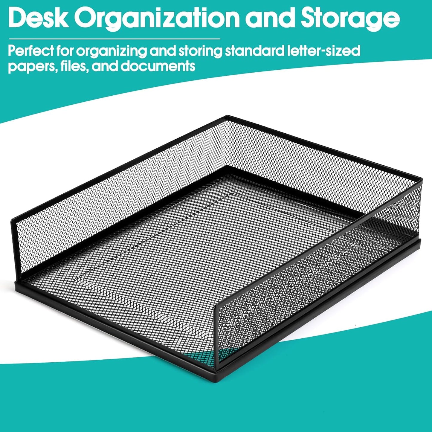 Wire Mesh Letter Trays Paper Tray Desk File Organizer, 2 Pack Stackable Metal Front-Load Documents Tray for Office Supplies File (Lengthways)