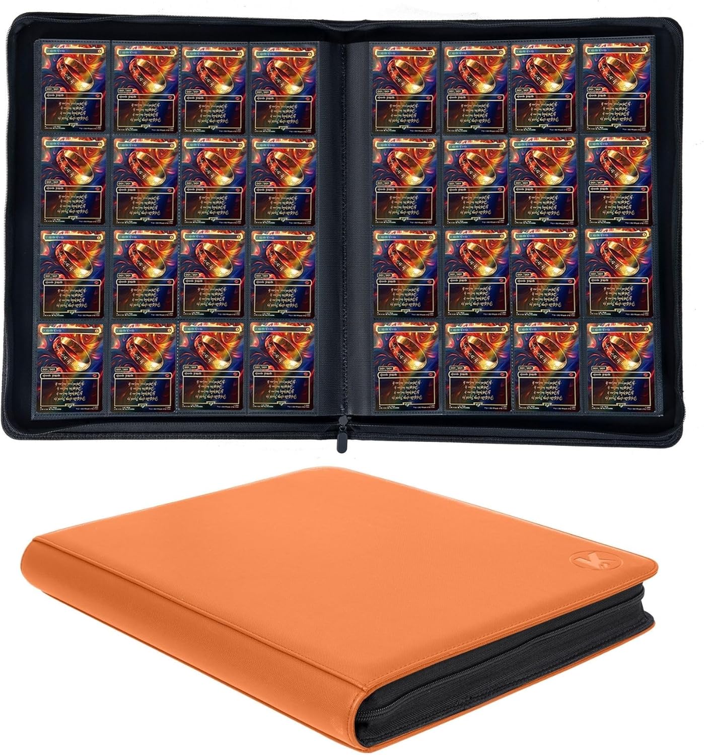 1000+ Pockets Trading Card Binder, 16-Pocket Card Ablum Compatible with MTG,Sports Cards & Other Standard Size Trading Cards (Orange)