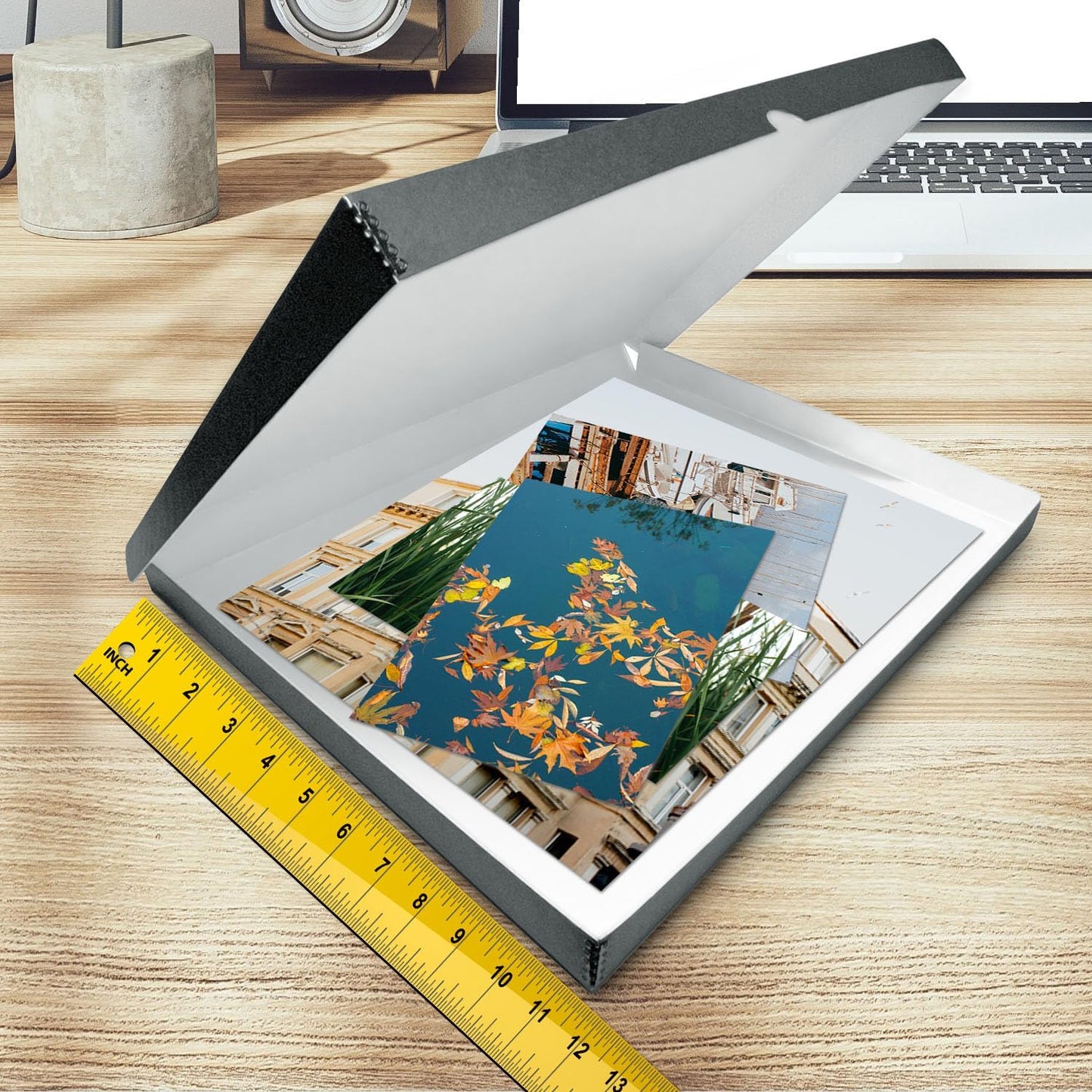 Golden State Art, Archival Folio Storage Box 11x14, Clamshell Design with Metal Edge, Preserve And Store Photos Documents Cards Prints Arts Crafts DIY, Gray