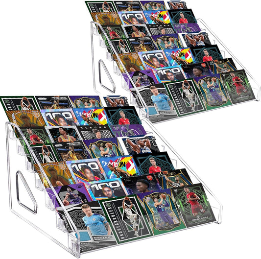 Trading Card Display Stand, 7-Tier Greeting Card Display Stand, 12 in Acrylic Portable Versatile Display Rack Holder for Graded Cards, PSA Cards,Sports Cards, Business Cards (2 Pack)