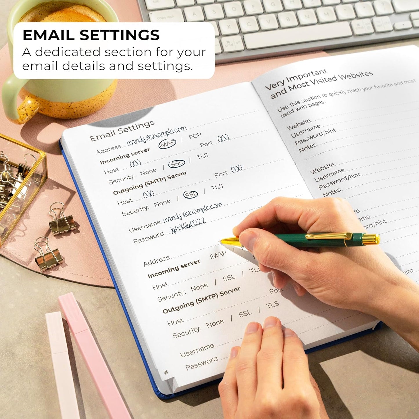 Clever Fox Password Book with alphabetical tabs. Internet Address Organizer Logbook. Large Password Keeper for Website Logins (Royal Blue)