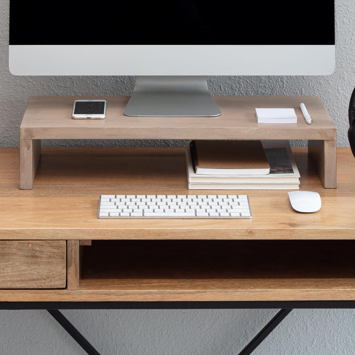 Anji Mountain Wooden Monitor Stand - Elegant Monitor Riser, Perfect Monitor Stand for Desk Organization, Durable Wood Construction monitor stands, Enhances Ergonomics and Workspace Efficiency,Biscotti