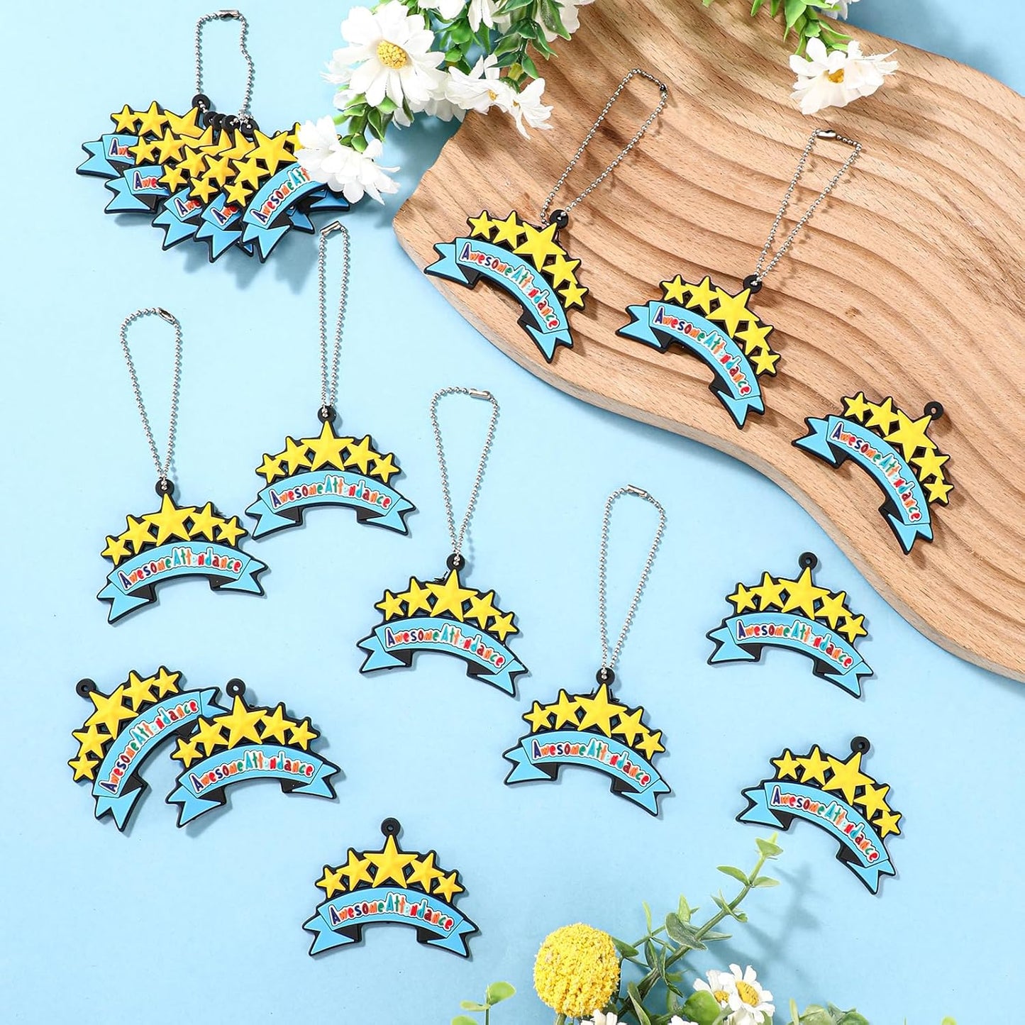 100 Pcs Awesome Attendance Silicone Tags with Chains, Motivational Brag Awards for Students, Classroom Incentives, Teacher Rewards, Reading Competition Prizes, Wearable Encouragement Gifts