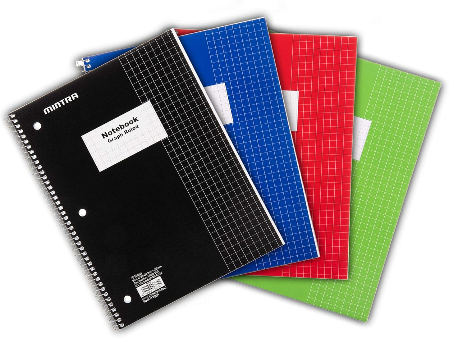 Mintra Office Spiral Notebooks - Wirebound for Student, Home, Office, Business (4x4 Graph, 4pk)