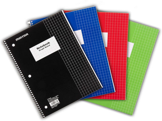 Mintra Office Spiral Notebooks - Wirebound for Student, Home, Office, Business (4x4 Graph, 4pk)