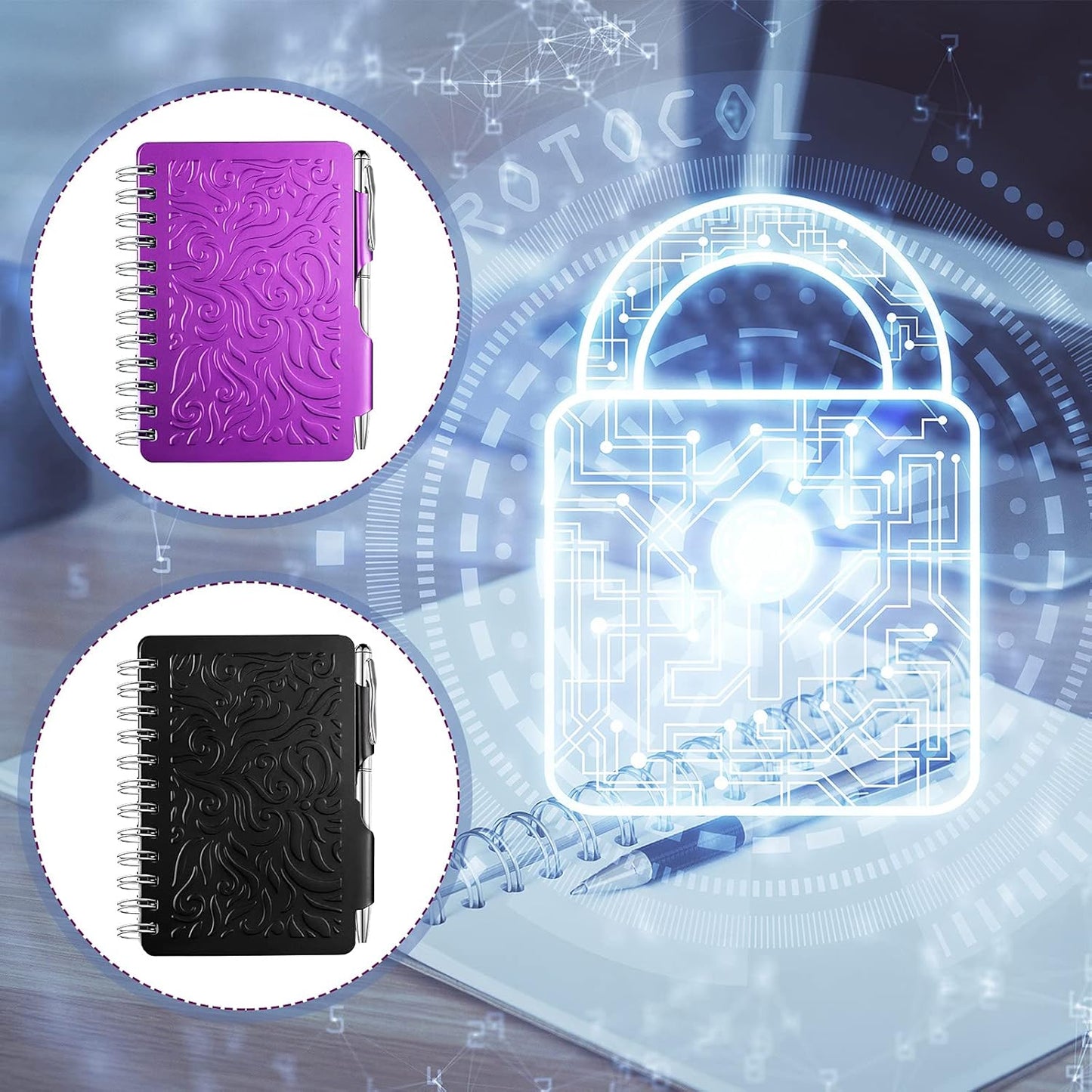 Zonon 2 Pcs Mini Password Book with Alphabetical Tabs Metal Password Keeper Book Portable Organizer Elegant Mandala Pattern Notebook with Pen, Spiral Bound for Information(Black, Purple)