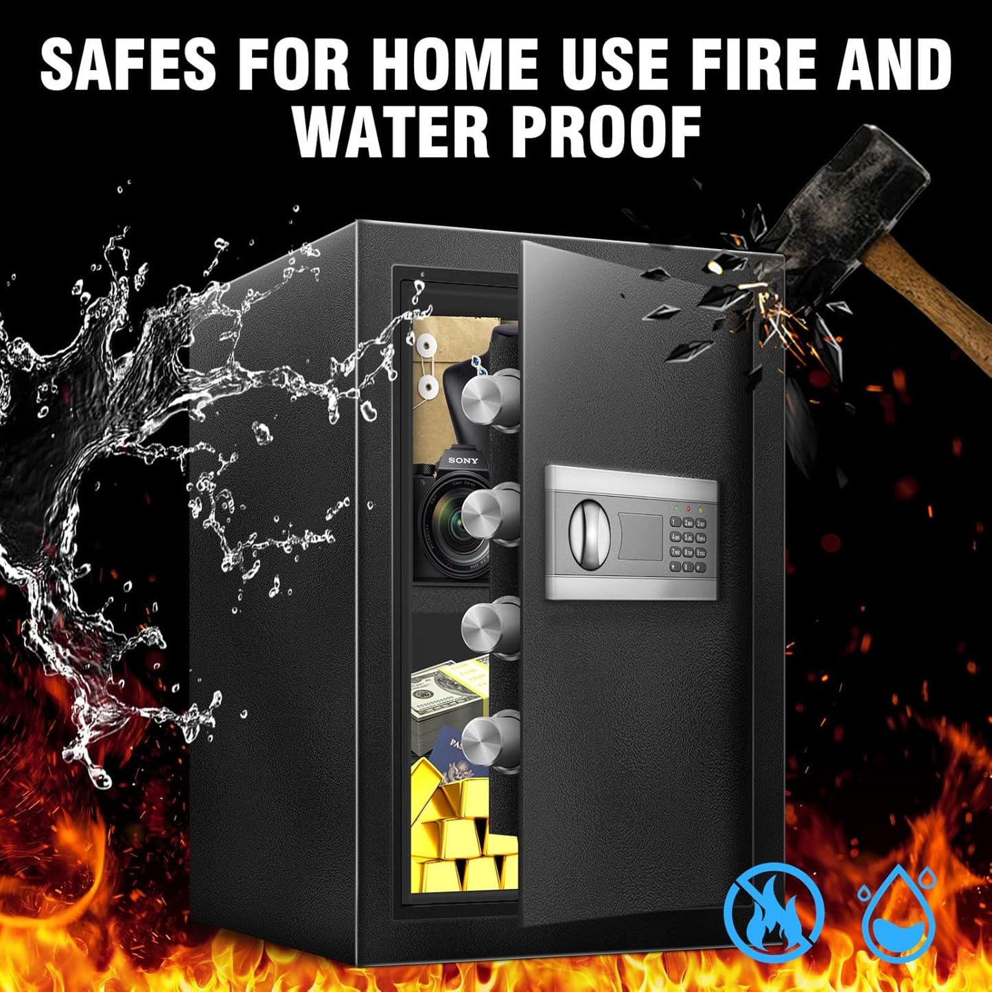 2.5 Cuft Fireproof Safe Box, Home Safe with Fireproof Waterproof, Anti-Theft Electronic Digital Security Box, Mute Function & Alert System, Safety Personal Combination lock for Document Jewelry Cash