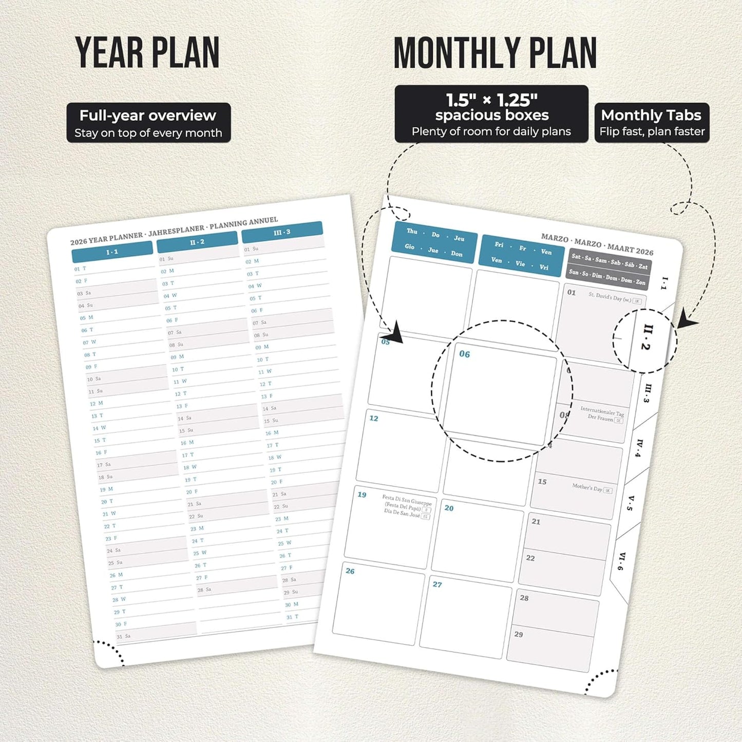 Daily Planner 2026 with One Page Per Day,(A5-8.5" x 5.9"),12 Months Calendar Hourly Appointment Book Monthly Tabs&Self-adhesive Pen Holder,Inner Pocket,Durable Vegan Leather Hardback,Black