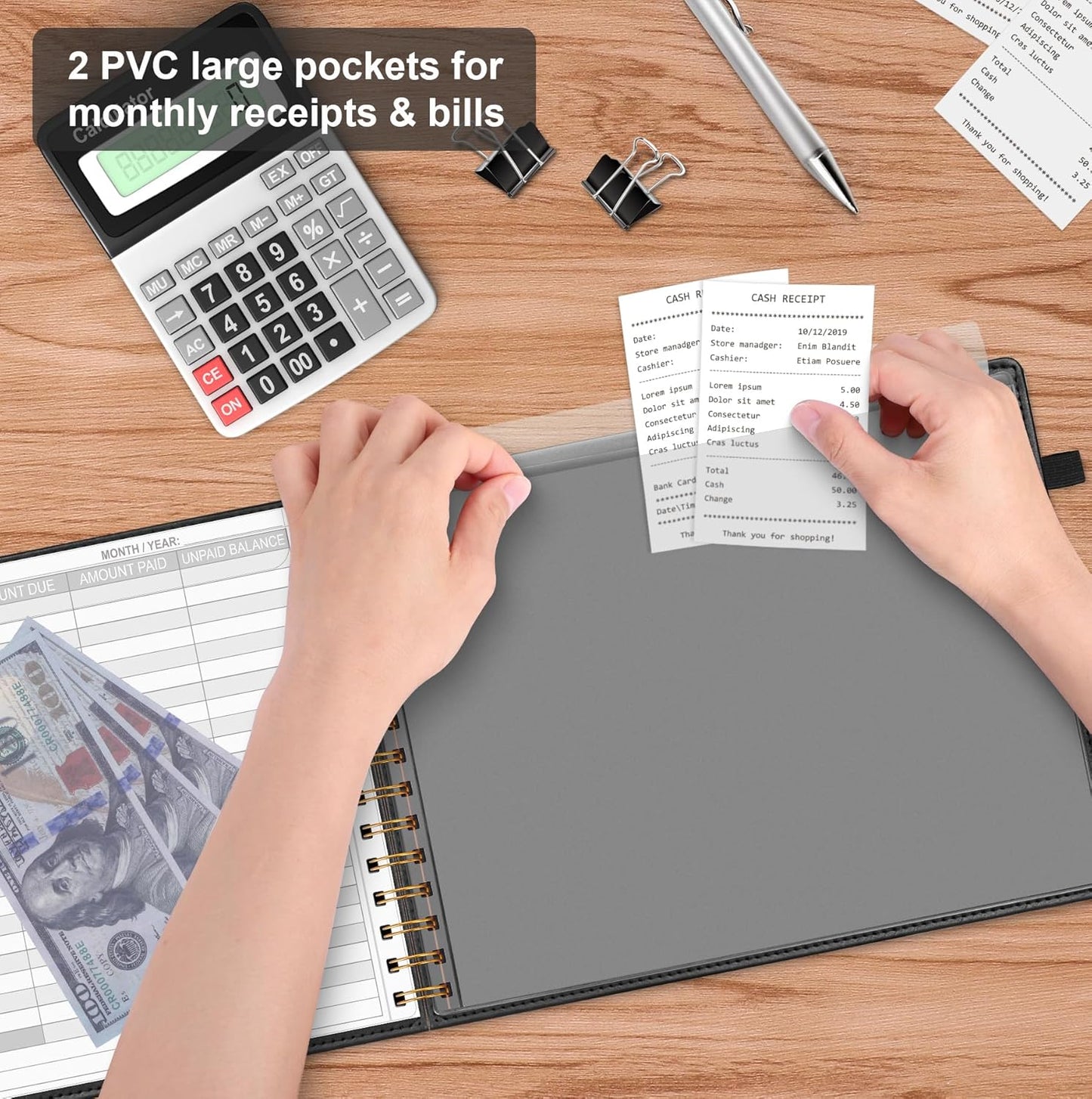 HAUTOCO Hardcover Bill Tracker Notebook Horizontal Monthly Bill Payment Organizer for Personal Budgeting Home Finance with 2 Storage Pocket Expense Checklist Tracking Planner 10.78 x 8'', Black