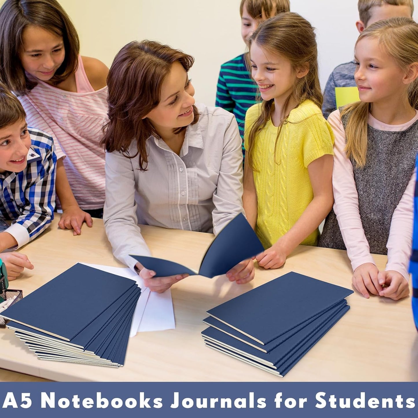 100 Pcs Kraft Notebook Journals 5.5 Inch x 8.3 Inch A5 Softcover Notebooks Bulk for Writing Sketch Office Notepad with 60 Pages 30 Sheets (Navy,Dot)