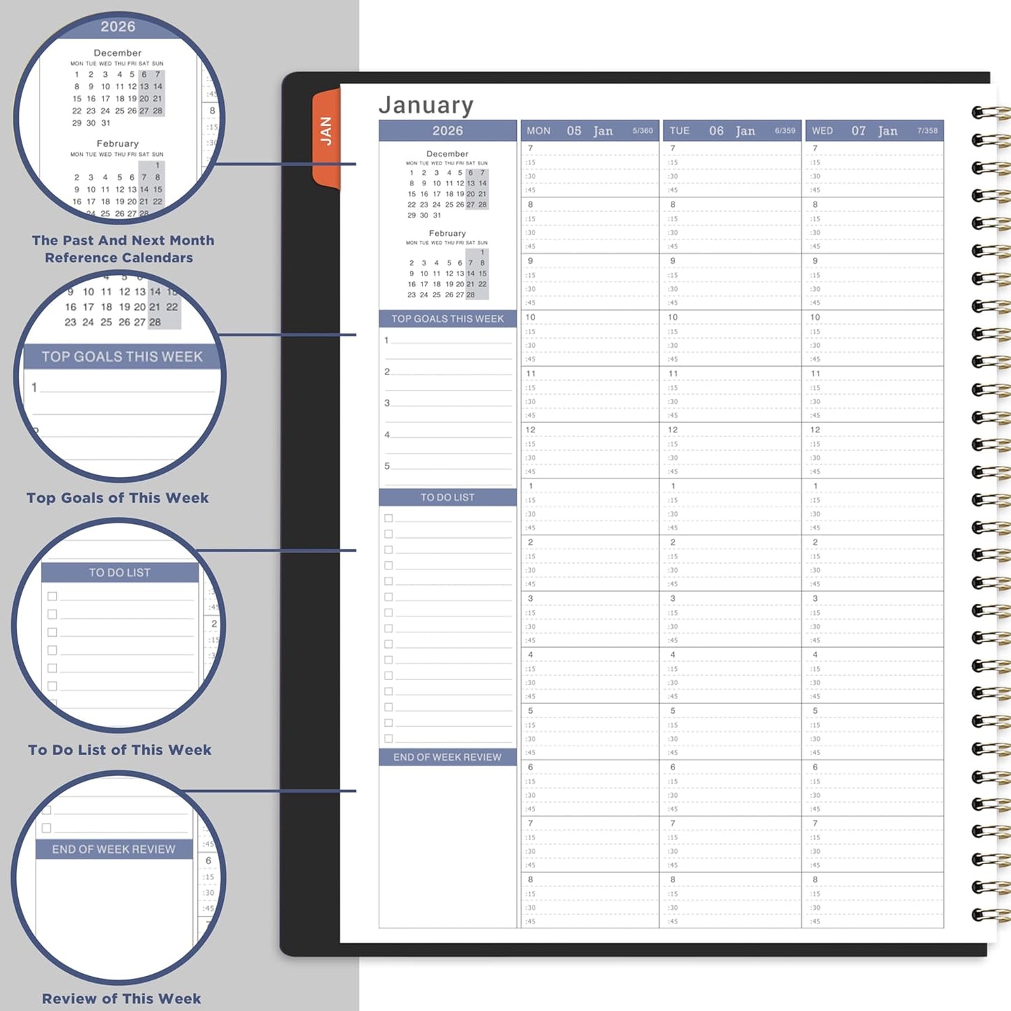 2026 Weekly Appointment Book - Daily Hourly Planner 2026 from January 2026 - December 2026, 8.5" x 11", 15-Minute Interval, Monthly Tabs, Leather Cover, Perfect for Your Life