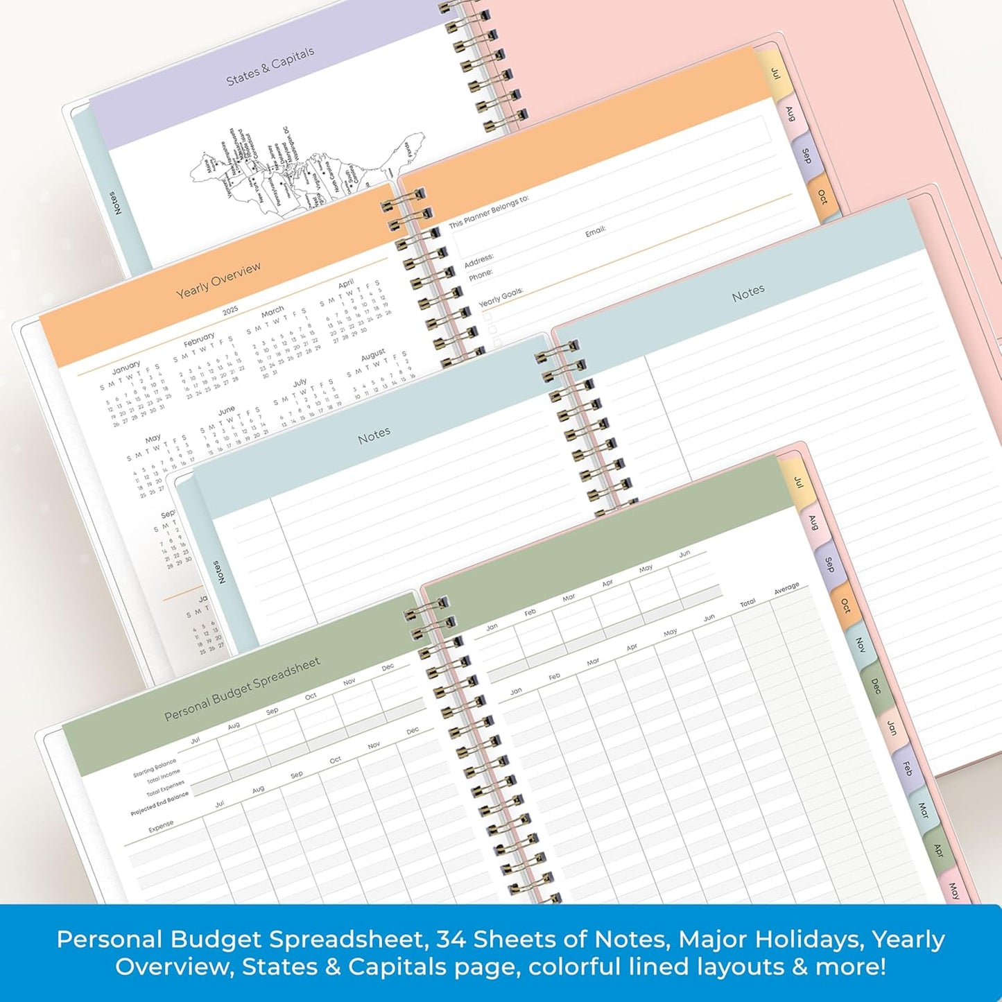 Blue Sky 2025-2026 Weekly and Monthly Academic Year Planner Calendar, July 2025 - June 2026, 5.8" x 8.6", Flexible Cover, Wirebound, Laminated Tabs, Storage Pocket, Daisy Garden