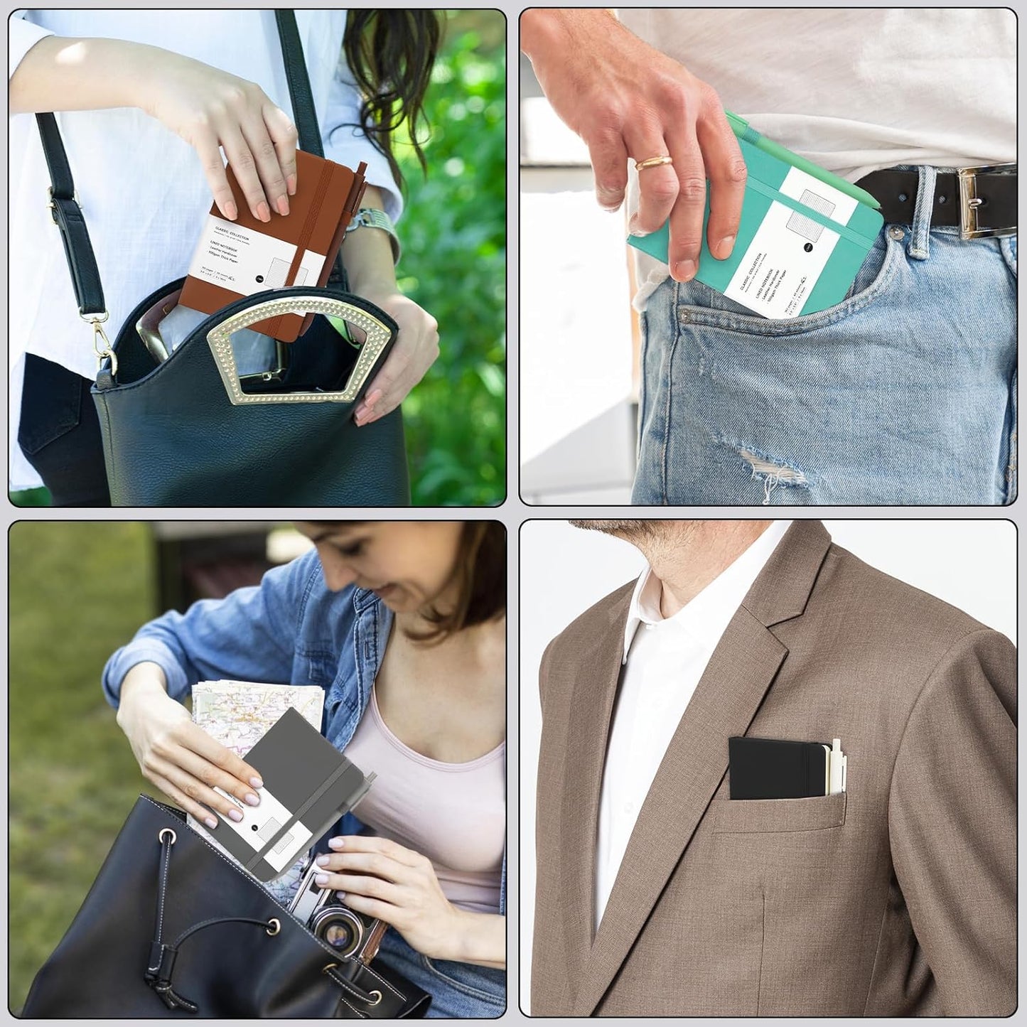 Coopay 6 Pack A6 Pocket Small Notebook with 6 Pens Bulk Classic Hardcover Leather Journal Set with Pen Holder for Men Women Writing, Office, Home, School, Business, 100GSM, 3.5” x 5.5”, Multicolor