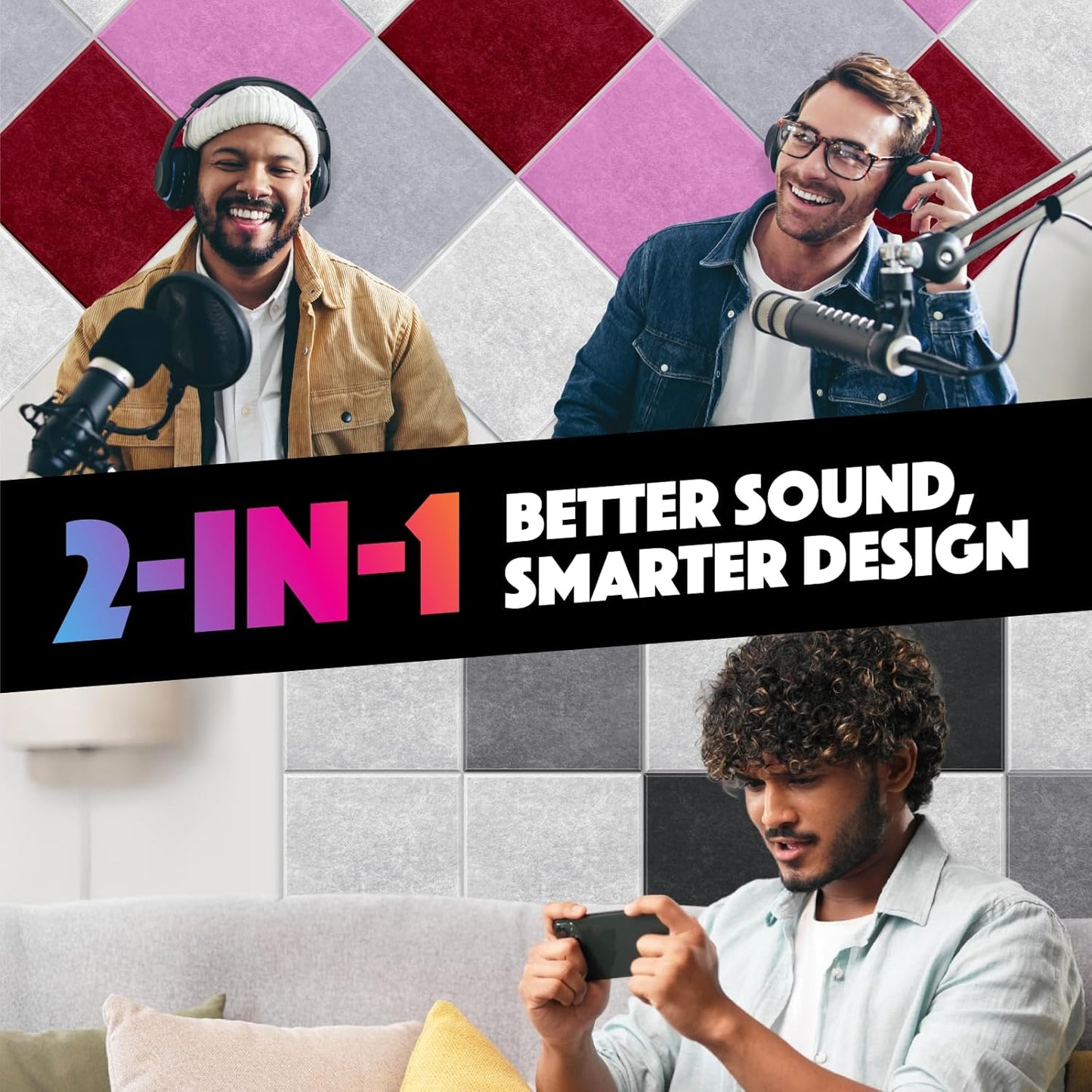 18 Pack Acoustic Panels Self Adhesive Sound absorbing Wall Panels, High Density Dampening Panel, 12X12X0.4 Inch Square Wall Panels in Home,Office,Reccording Room,Studio (Taro Purple)