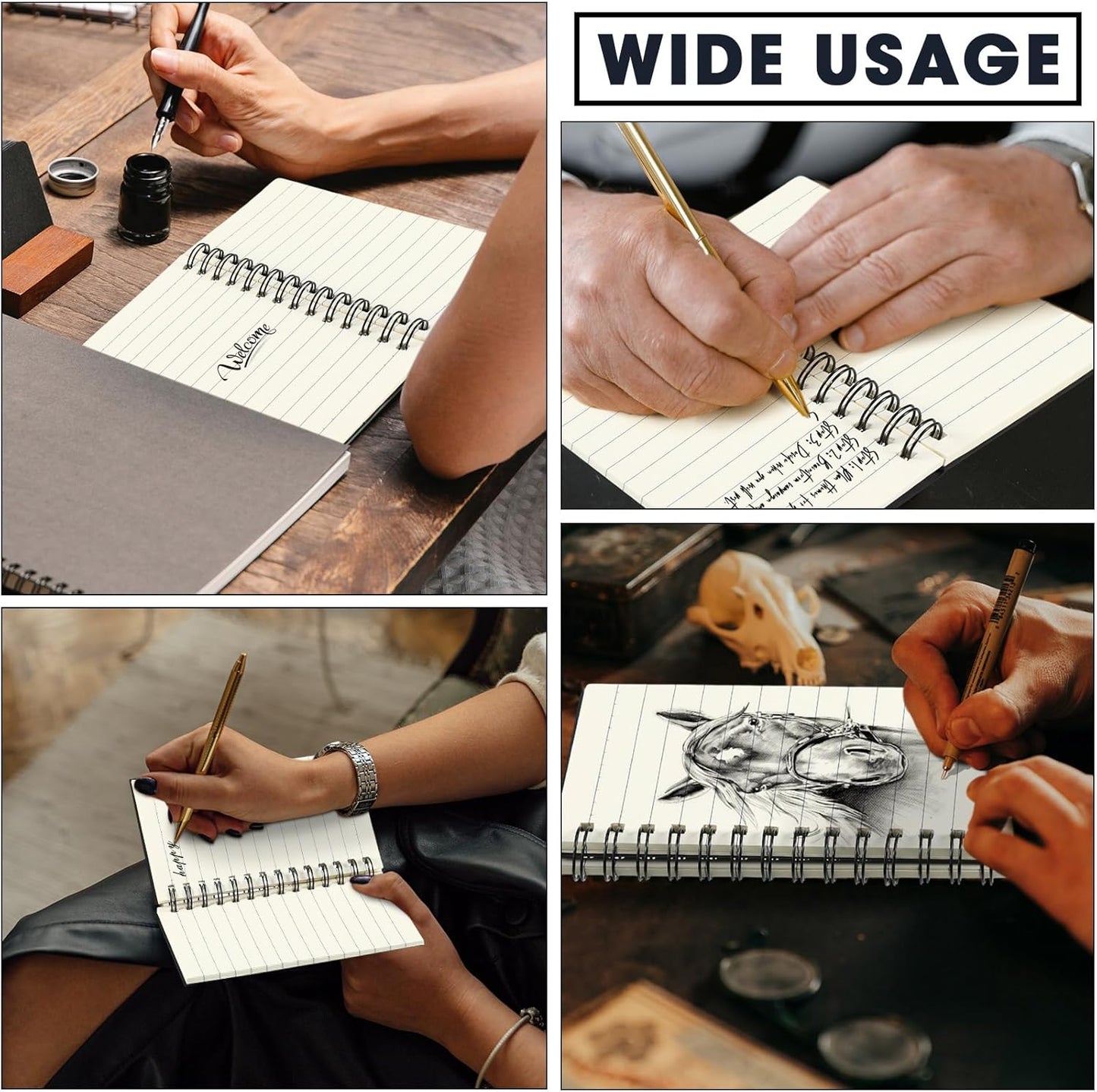 Jutom 4 Pcs Small Spiral Notebooks Memo Pads 3x5 Bulk Small Pocket Notebooks Mini Notepads with Lined Pages Mini Journals for Office Back to School Work Writing Supplies, 120 Pages (Black)