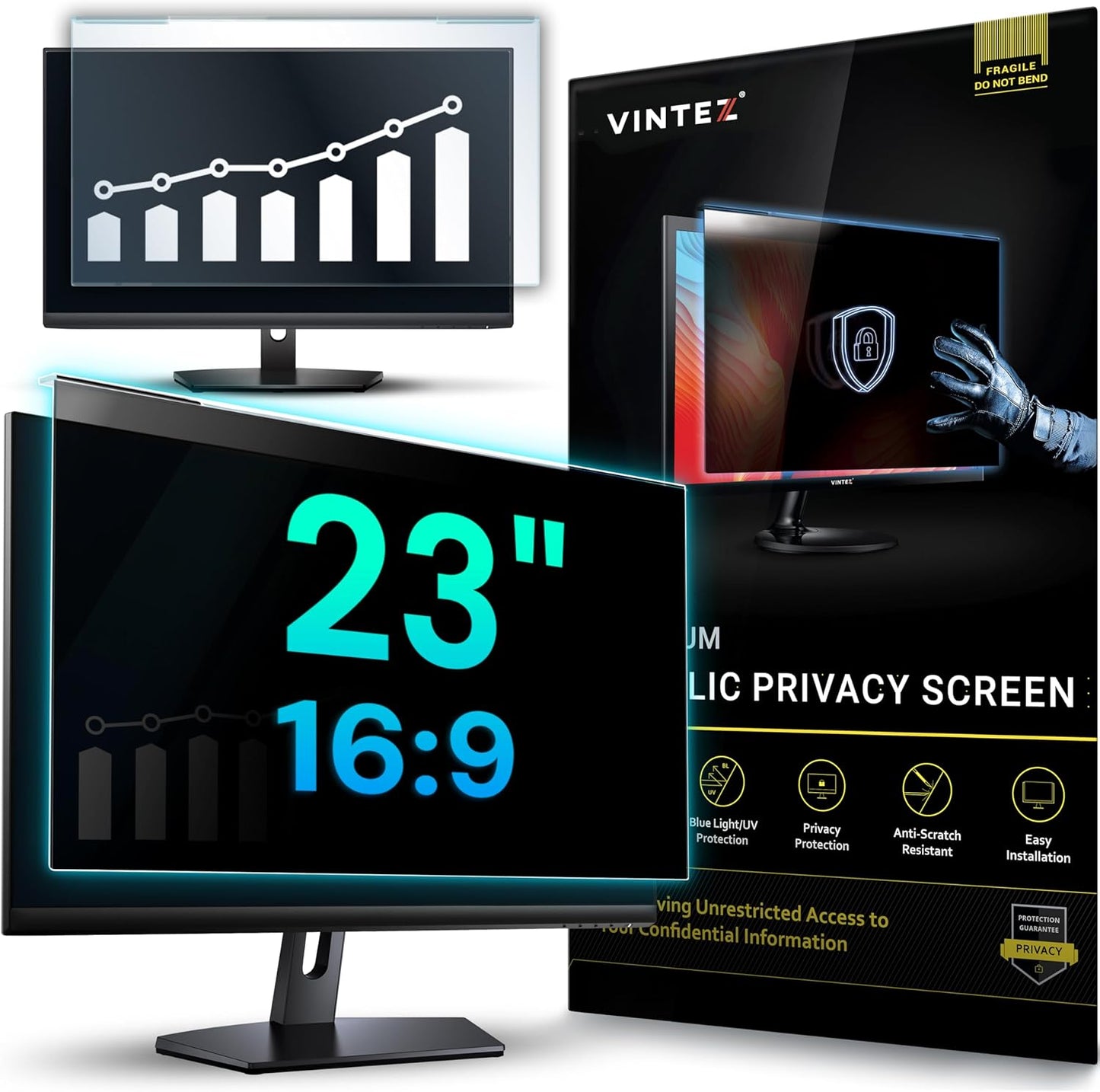 Acrylic 23 Inch Computer Privacy Screen Filter for Widescreen Computer Monitors - 20.6" x 12" (524 x 306mm) - Monitor Frame Hanging Type