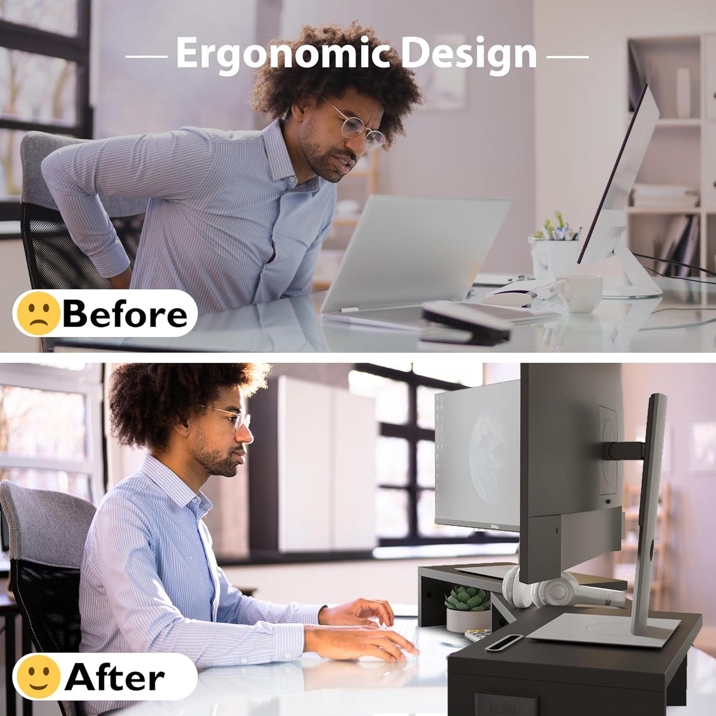 BONTEC Dual Monitor Stand for Desk, Adjustable Length and Angle Monitor Stand Riser with Smartphone Holder, Desk Shelf for Top of Desk, Computer Monitor Stand with Storage, Office Desk Organizer, Black