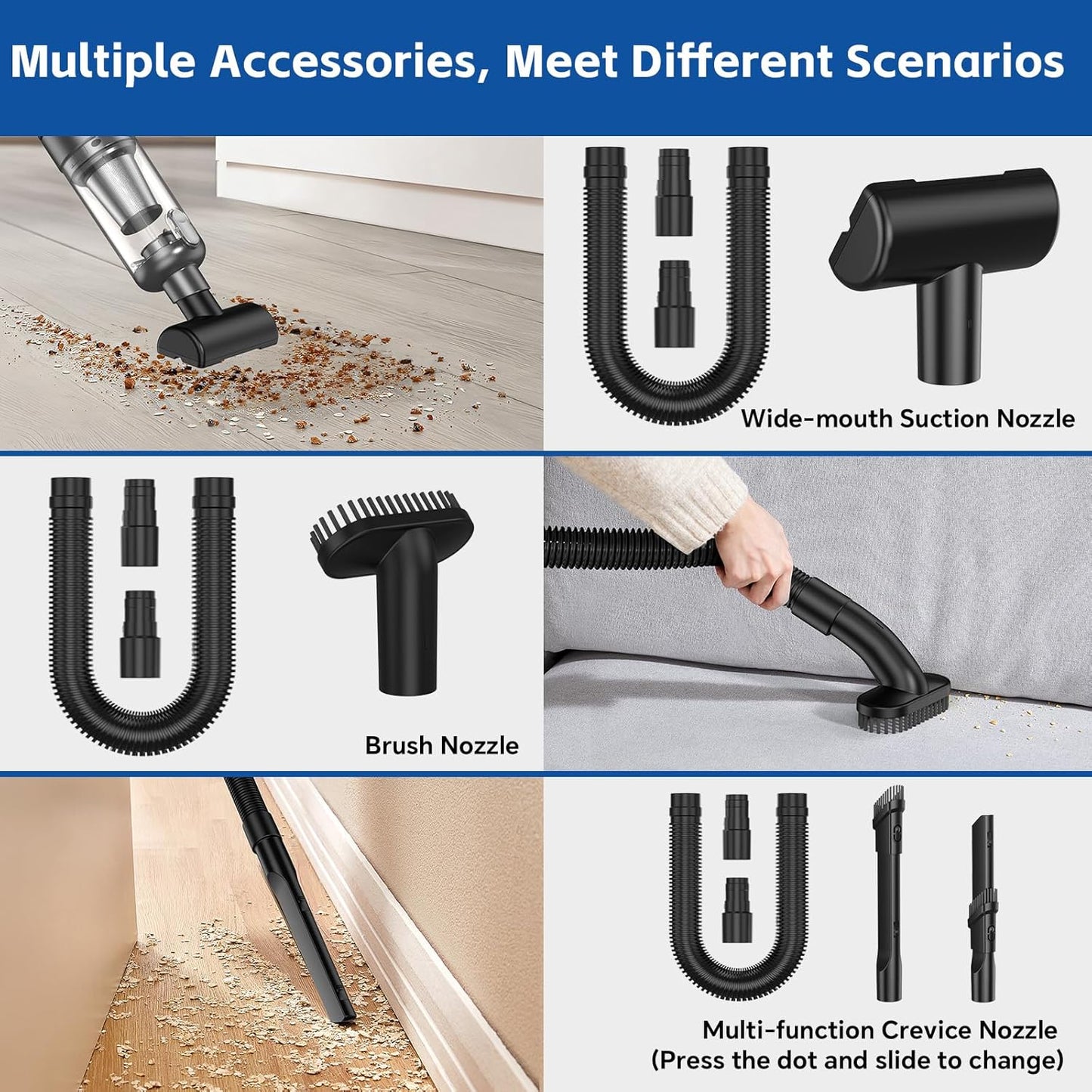 Handheld Car Vacuum Cleaner Cordless: 9500PA Powerful Suction Portable Lightweight Hand Held Vacuum - Large Capacity Battery Last Long Wireless Mini Vacuum with LED Light for Home Office Cleaning