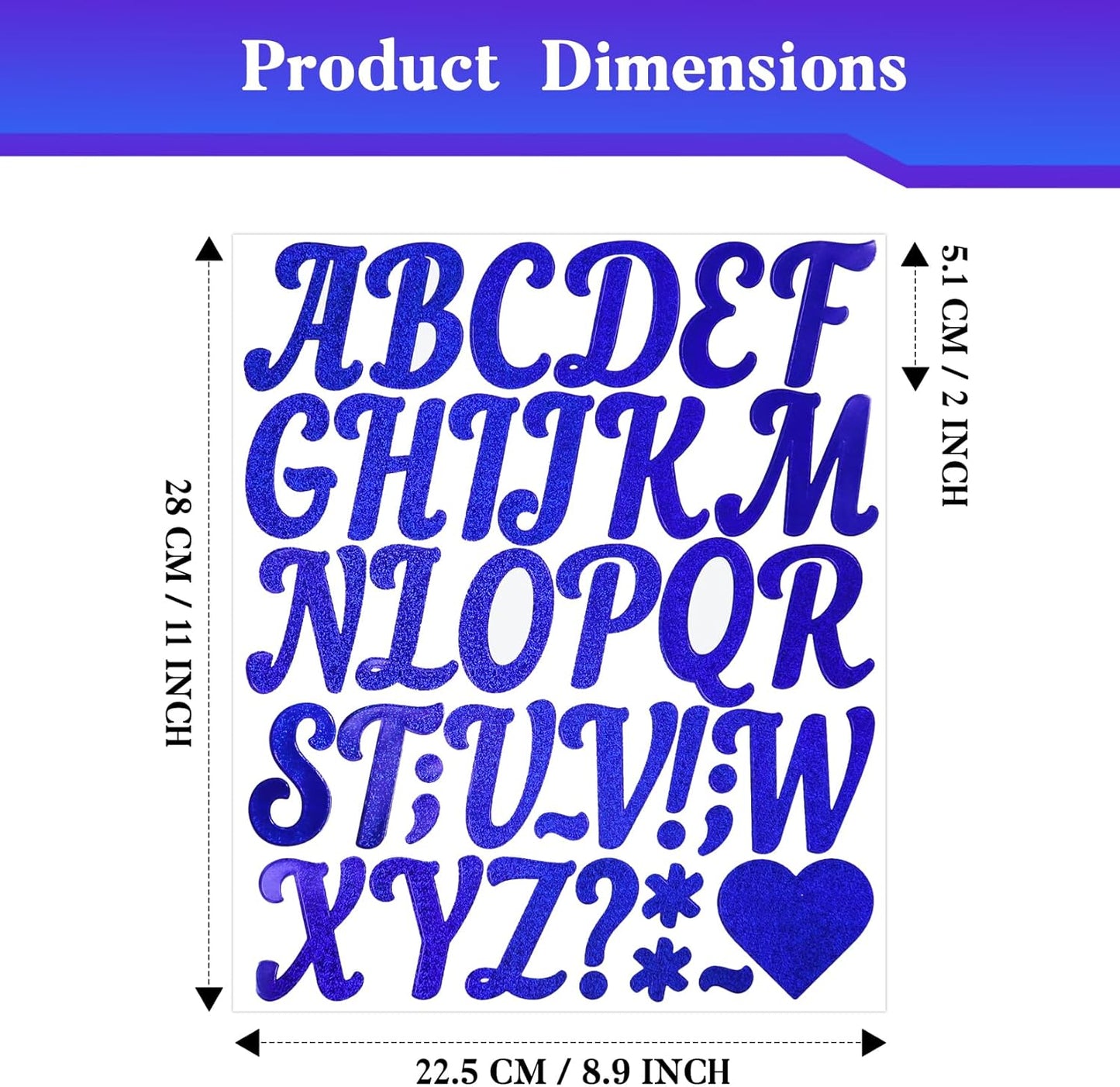 Glitter Letter Stickers,10 Sheets 2 Inches Self-Adhesive Vinyl Letters Alphabet Sticker Decals for Scrapbook,Door,Mailbox,Bulletins Boards -Blue