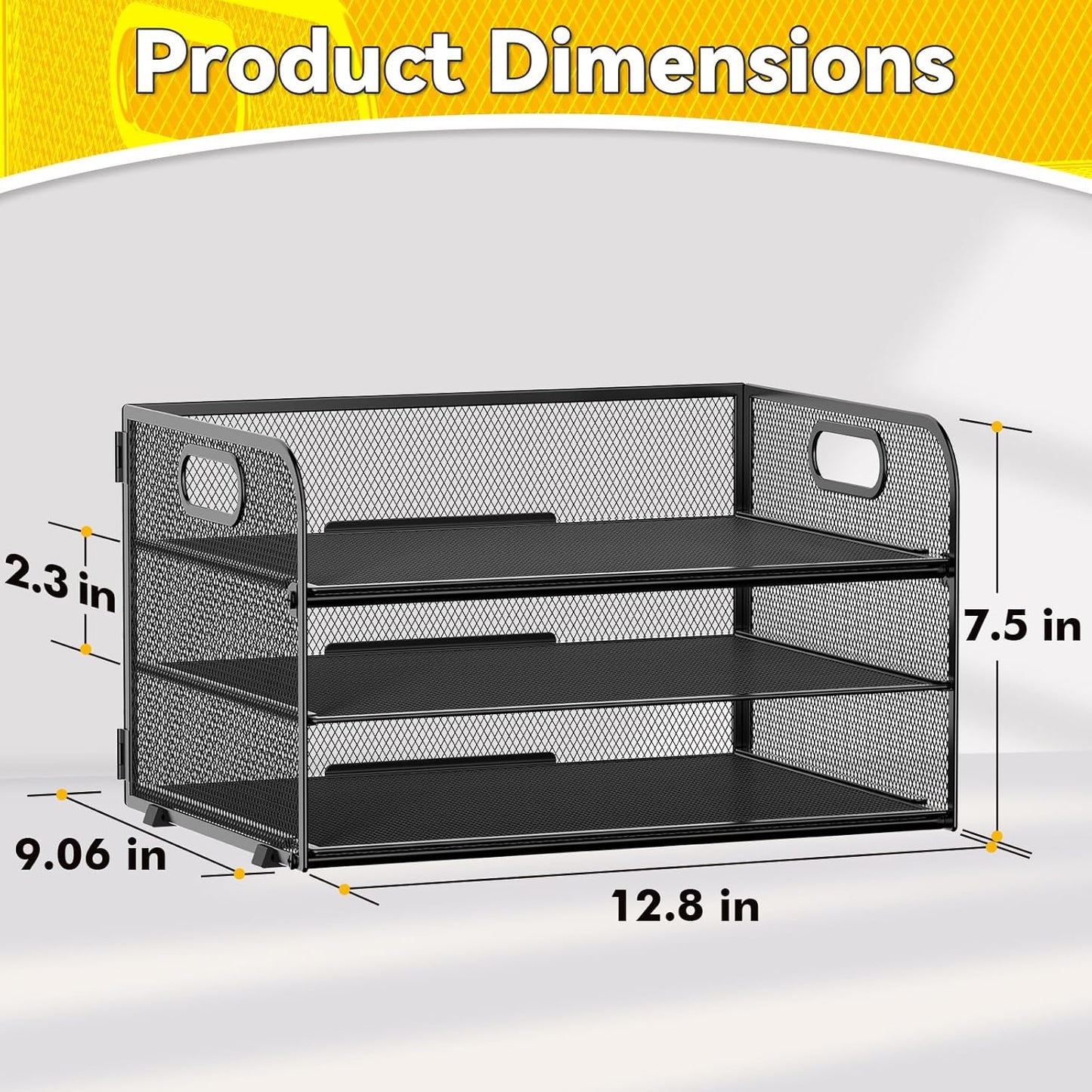 3-Tier Paper Letter Organizer Tray with Handle, Mesh Desk File Organizer for Office, Home, School - 2 Pack, Black