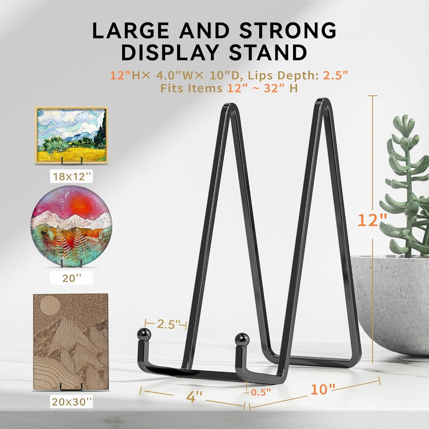 12 Inch Large Plate Stands for Display - Metal Picture Frame Easel Stands for Plates, Books, Platters, Plaques, Decor (2 Pack)