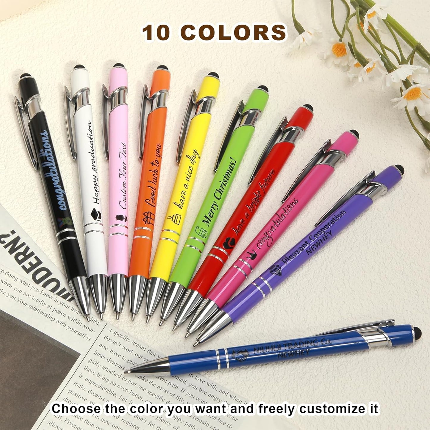 Personalized Pens 50pcs with Stylus Custom Ballpoint Pens in Bulk Engraved with Logo Text Personalized Bulk Black Ink for Office College Business