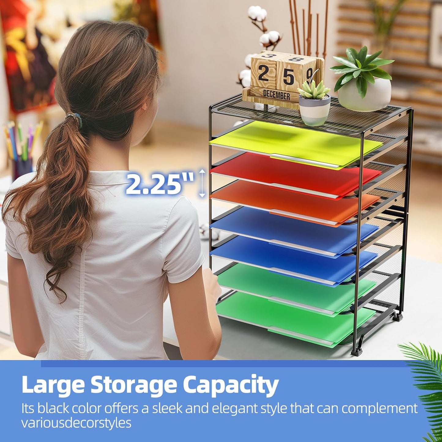 Simple Trending 2 Pack 8 Tier Letter Tray Paper - Mesh Desk File Organizer for Office School Desktop, Black