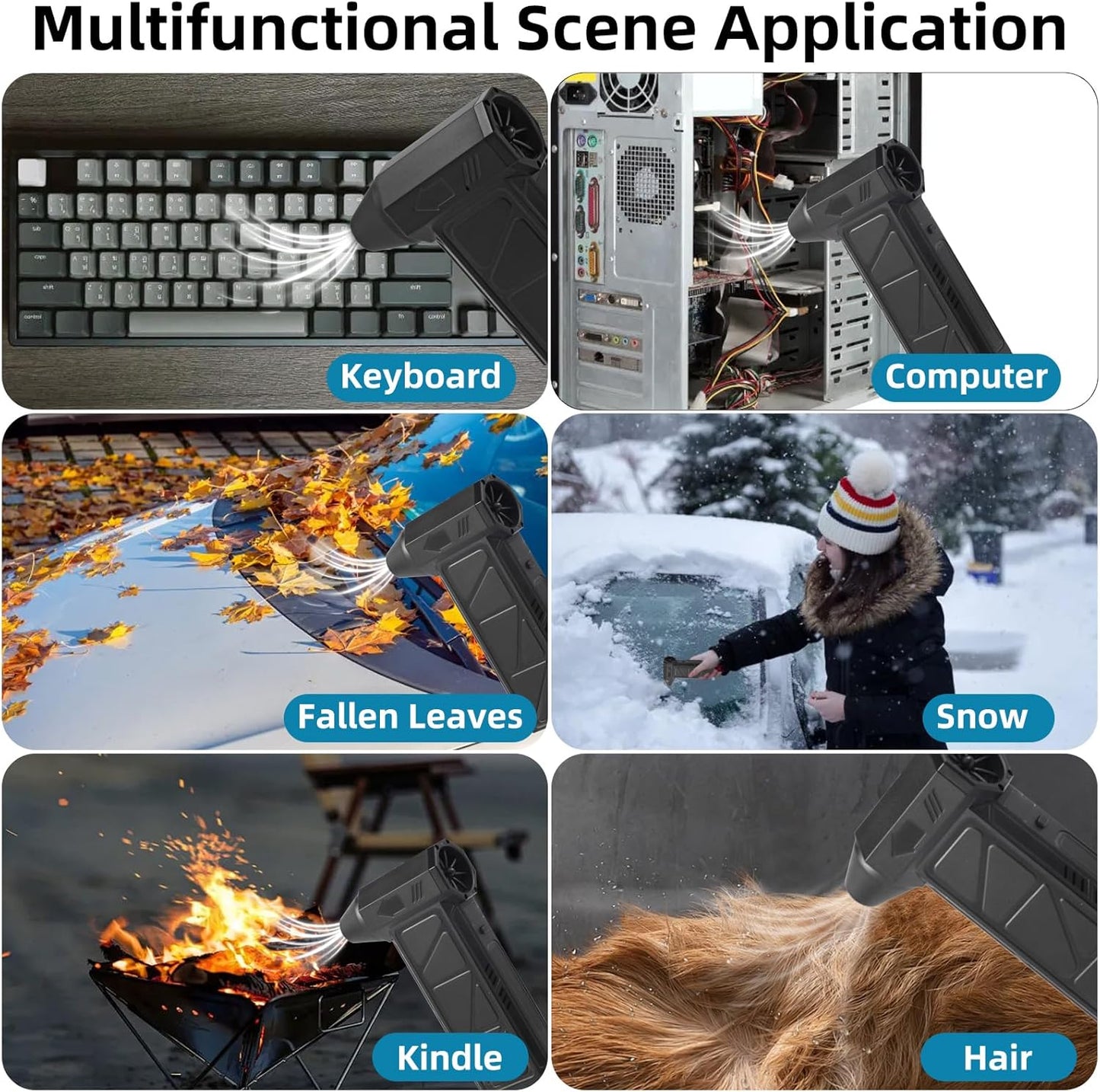 Electric Air Duster with Blow & Suction Dual Function | 150,000 RPM Brushless Motor, Type-C Rechargeable, 4 Speeds & LED Light | 8000mAh Long Battery Life | Portable Blowing and Suction Fan