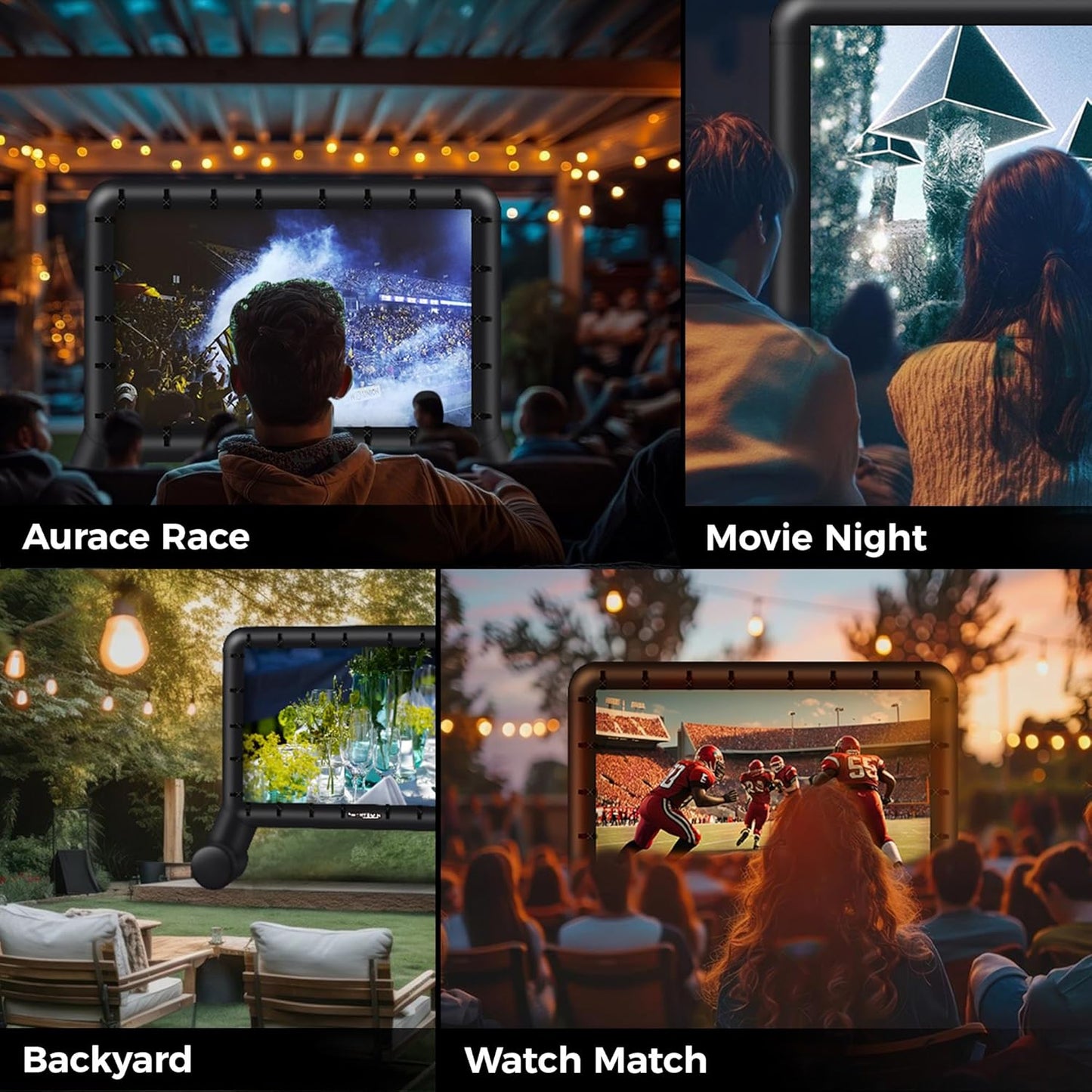 14 FT Inflatable Outdoor Movie Screen, Blow Up Projector Screen Outdoor with Air Blower, Movie Screens for Backyard with One Piece Design, Front & Rear Projection, Easy Set Up