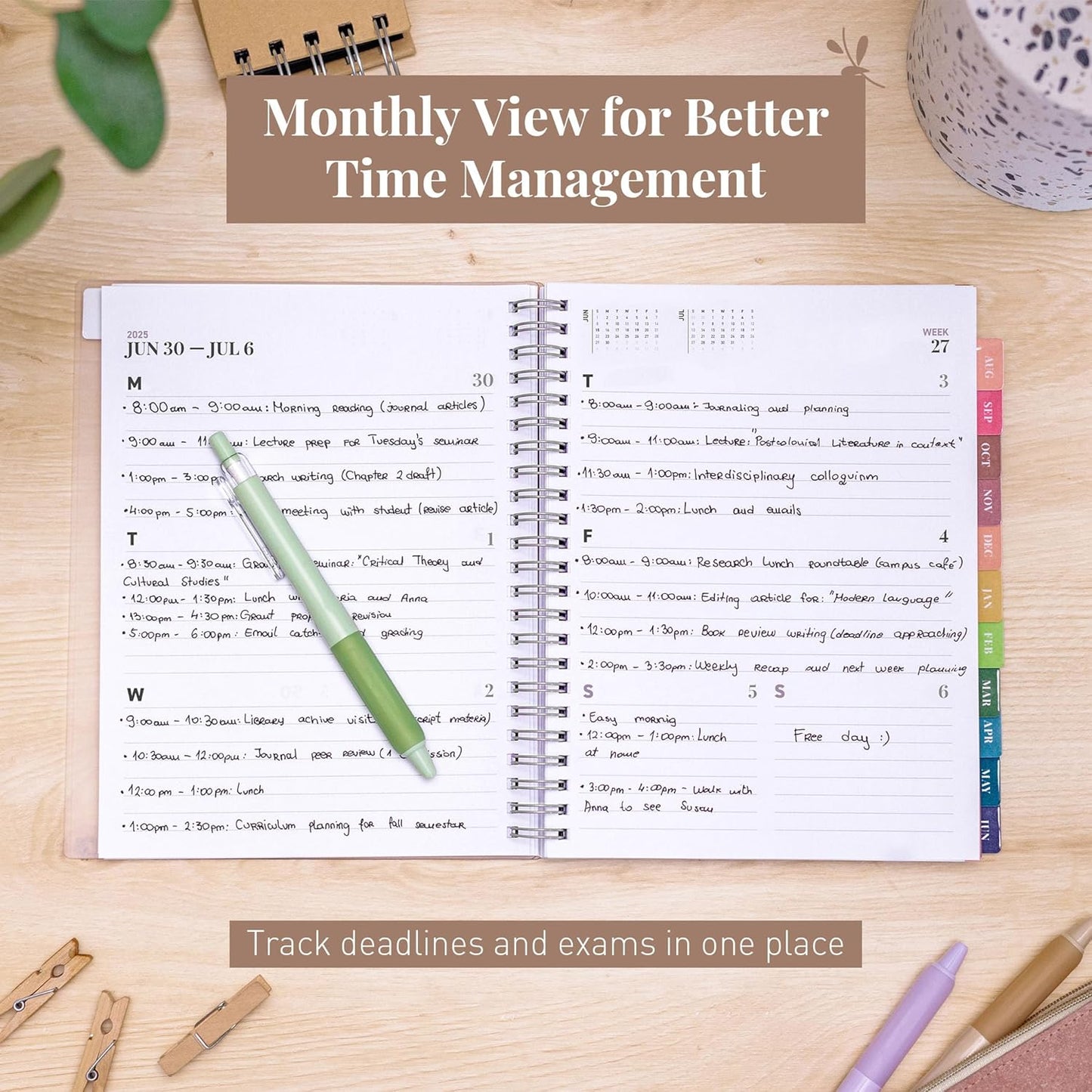 Rileys Academic Planner 2025-2026, Daily, Weekly & Monthly Planner, July 2025 - June 2026, Student Notes Pages, Twin-Wire Binding, Weekly Agenda for School & Work (8 x 6-Inches, Lilac)