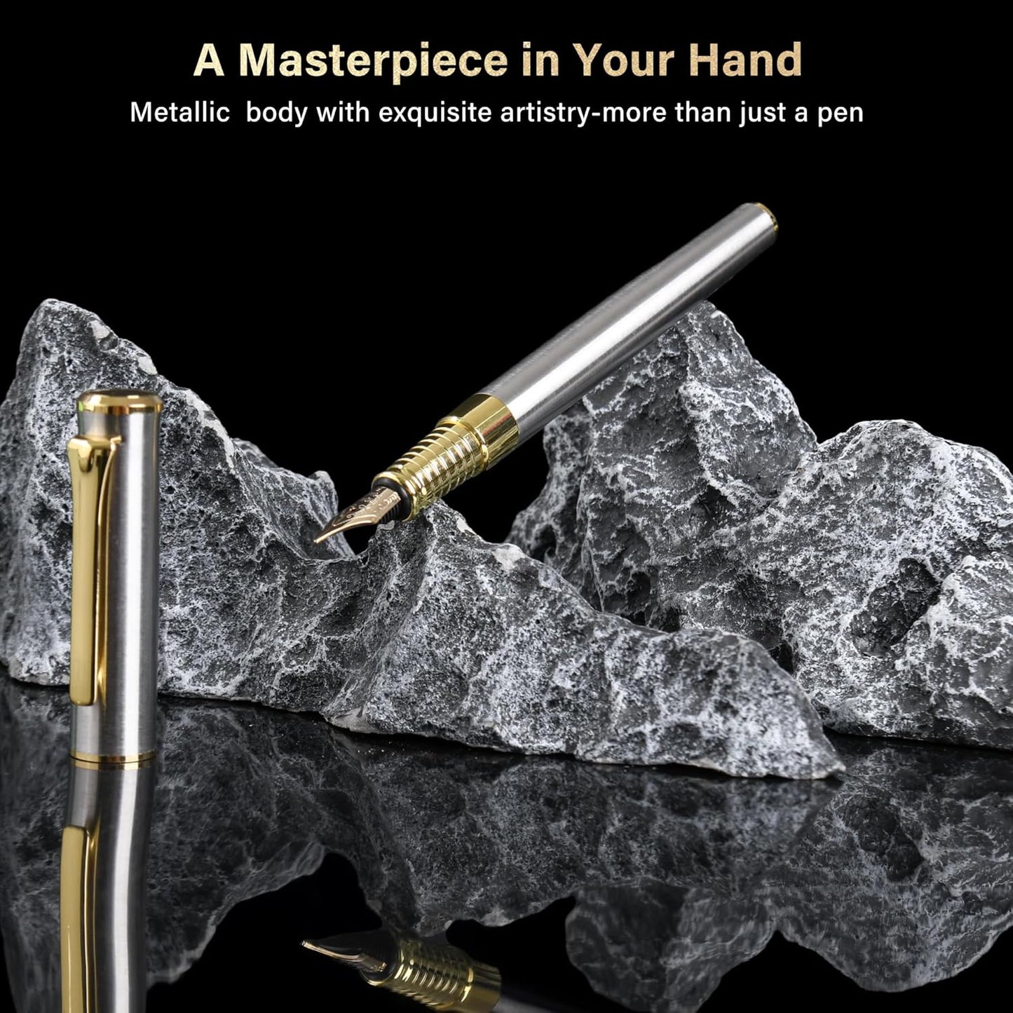 Fountain Pen with Medium Nib, Includes 10 Ink Cartridges, 2 Ink Refill Converter and Premium Gift Box, Luxury Fountain Pen Perfect for Journaling, Calligraphy, Smooth Writing