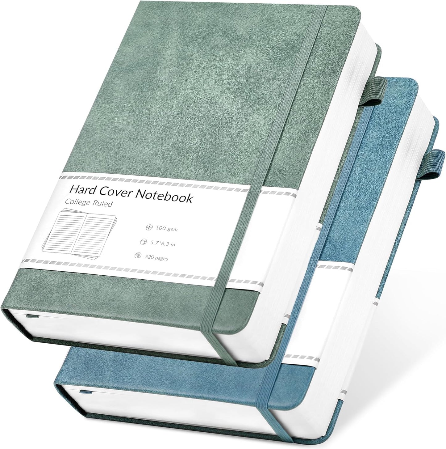 CAGIE Journals Notebooks for Women Men 2 Pack: Journaling Notebooks Journals for Writing Work Leather Diary Hardcover A5 Thick Note Taking Green& Blue