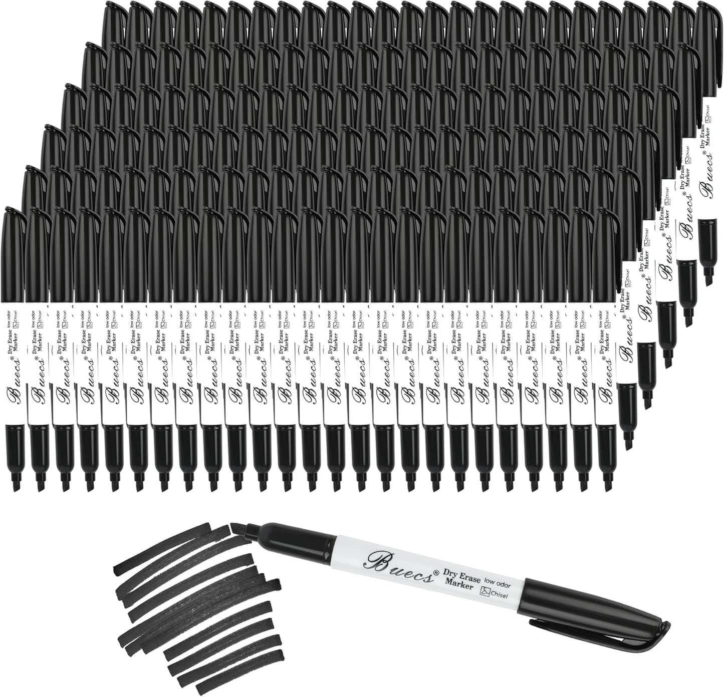 Black Dry Erase Markers, Low-Odor, 150 Count, Chisel tip, Perfect for Writing on Whiteboards, Dry-Erase Boards, Glass, School Office Supplies